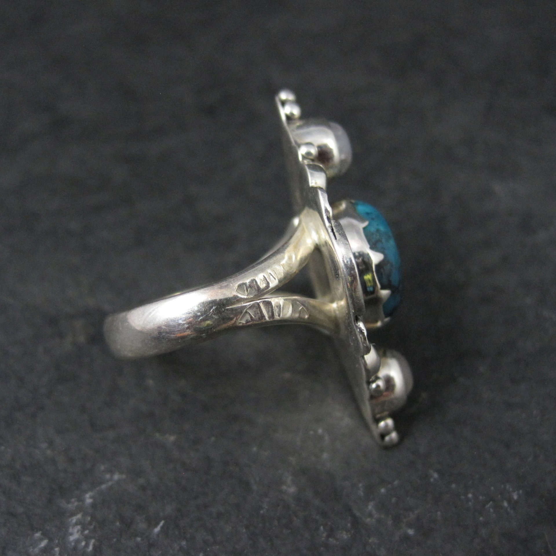 Southwestern Sterling Turquoise and Moonstone Ring Size 7