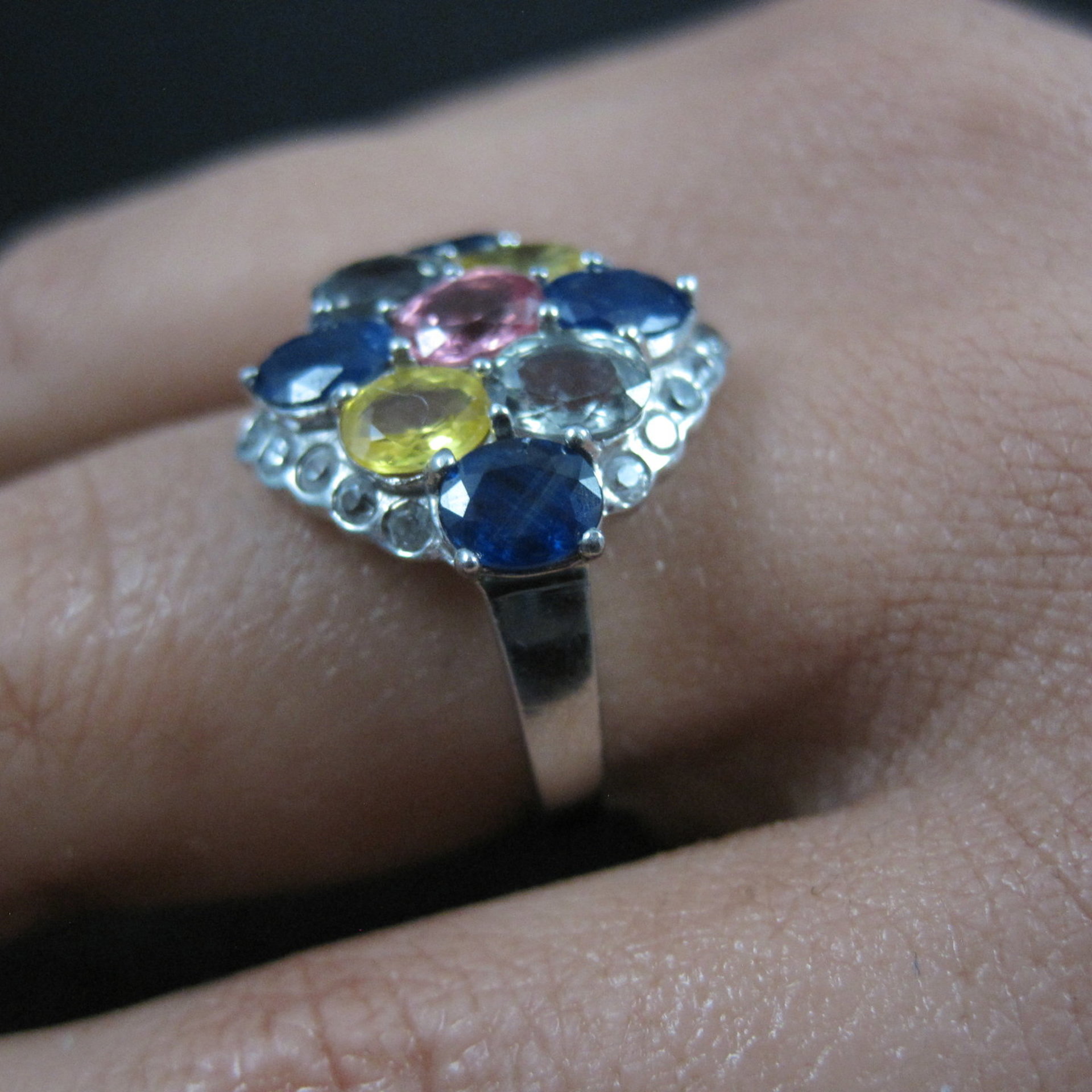 Multi Colored Sapphire Ring Sterling Silver Size 5