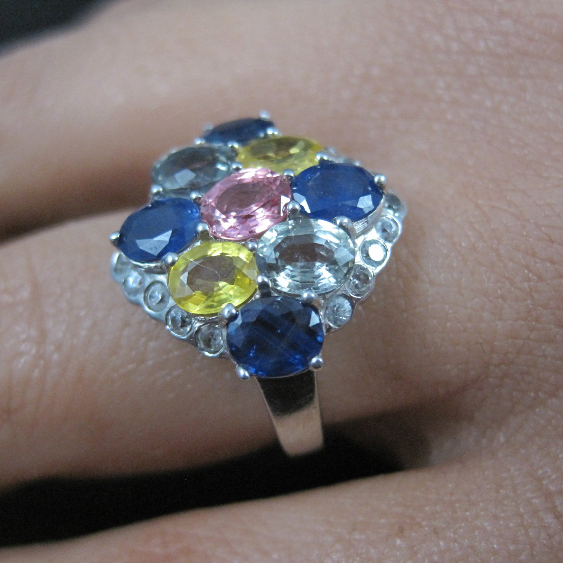 Multi Colored Sapphire Ring Sterling Silver Size 5