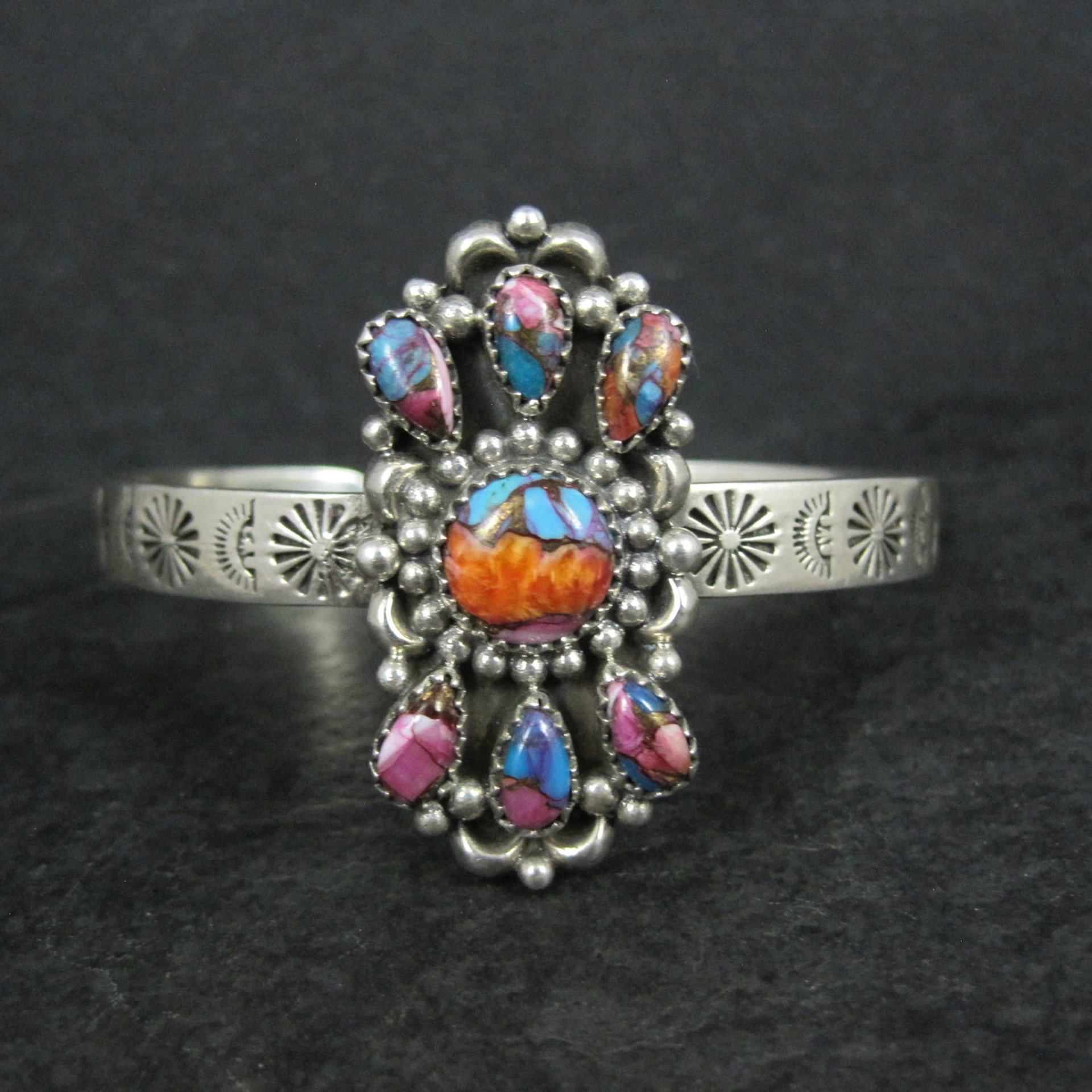 Southwestern Sterling Silver Mohave Turquoise Spiny Oyster Cuff Bracelet 6.25"