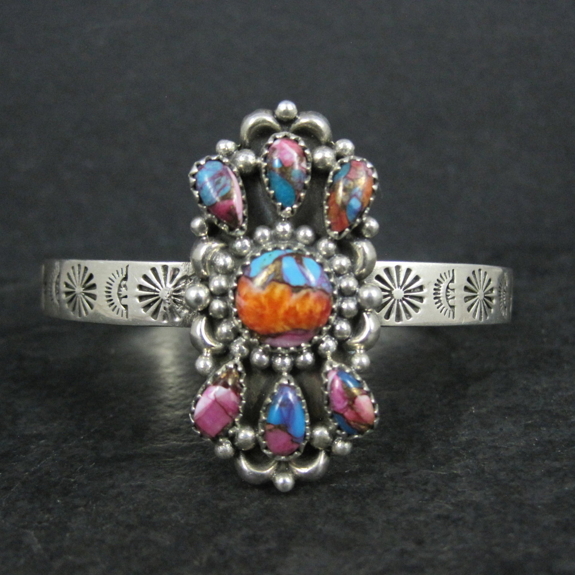 Southwestern Sterling Silver Mohave Turquoise Spiny Oyster Cuff Bracelet 6.25"