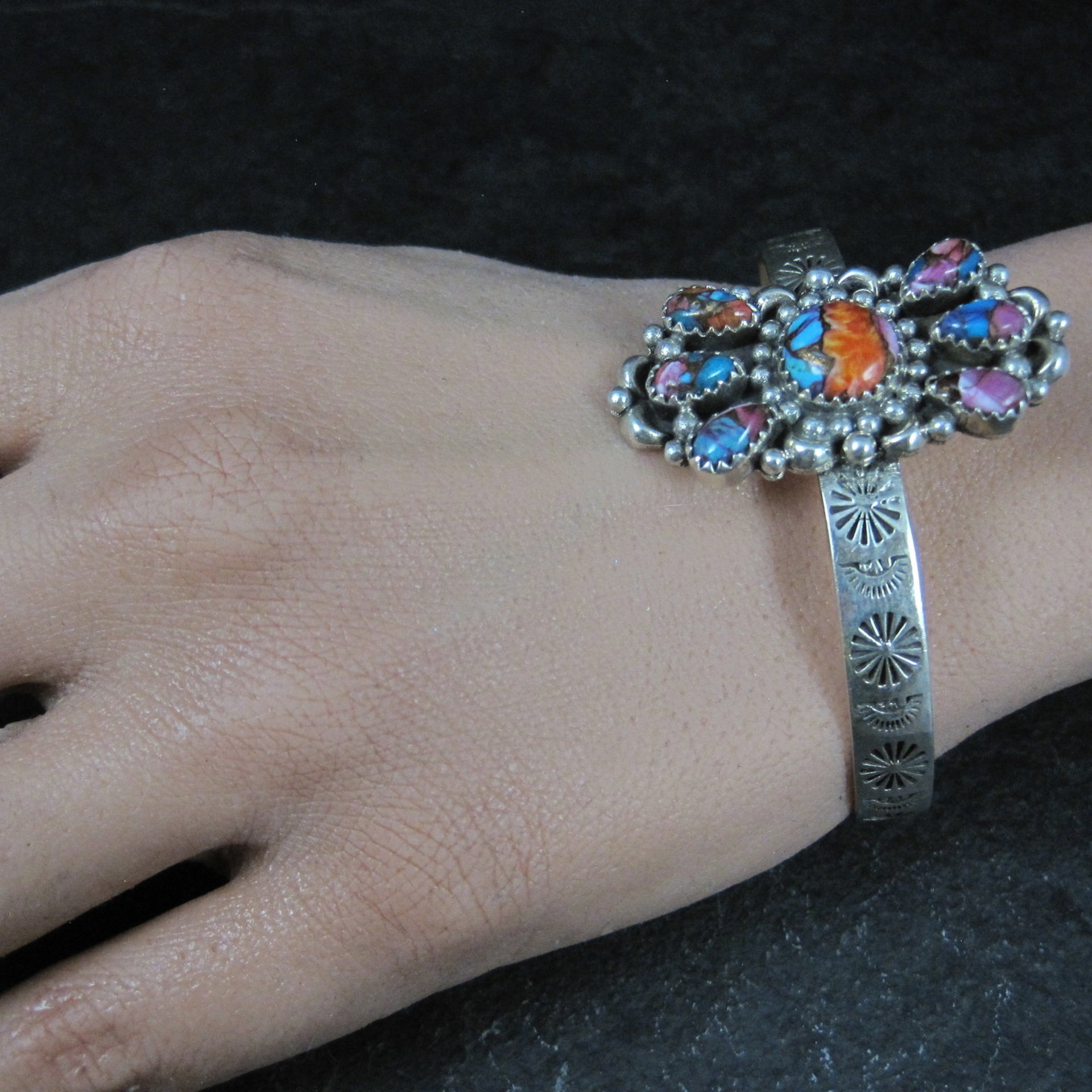 Southwestern Sterling Silver Mohave Turquoise Spiny Oyster Cuff Bracelet 6.25"