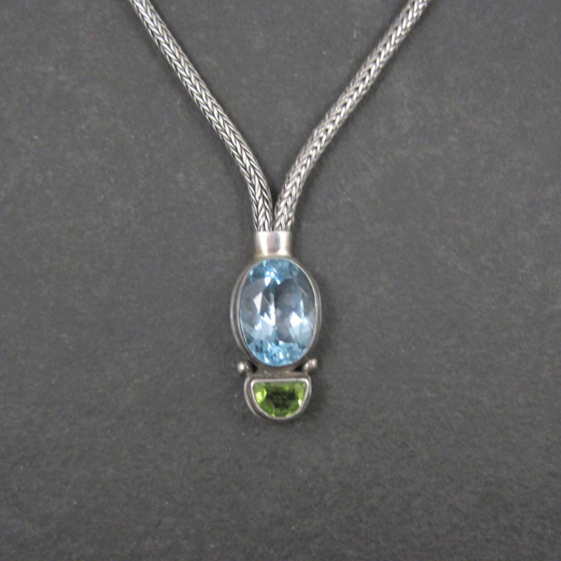 Blue Topaz and Peridot Y Necklace Sterling Silver