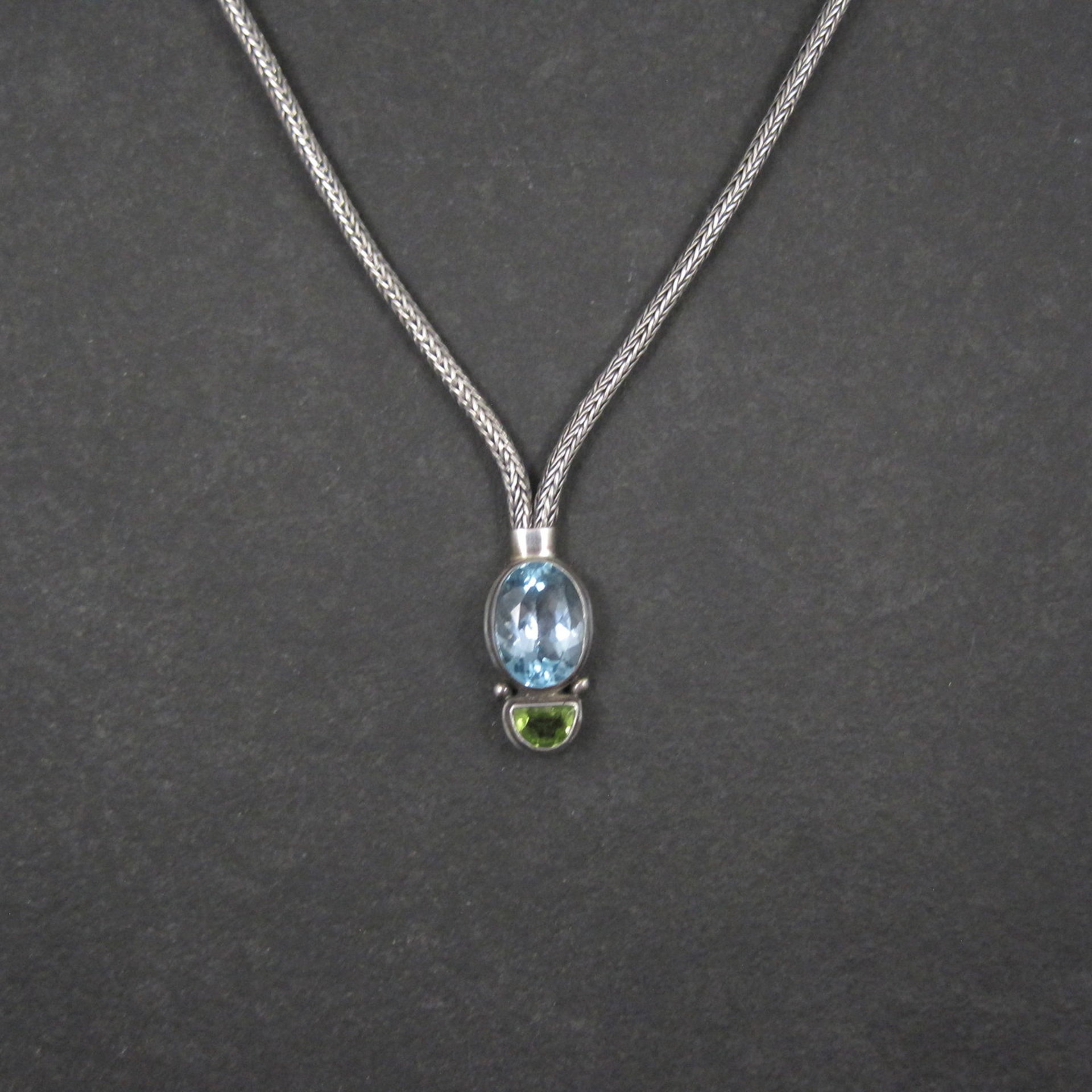 Blue Topaz and Peridot Y Necklace Sterling Silver