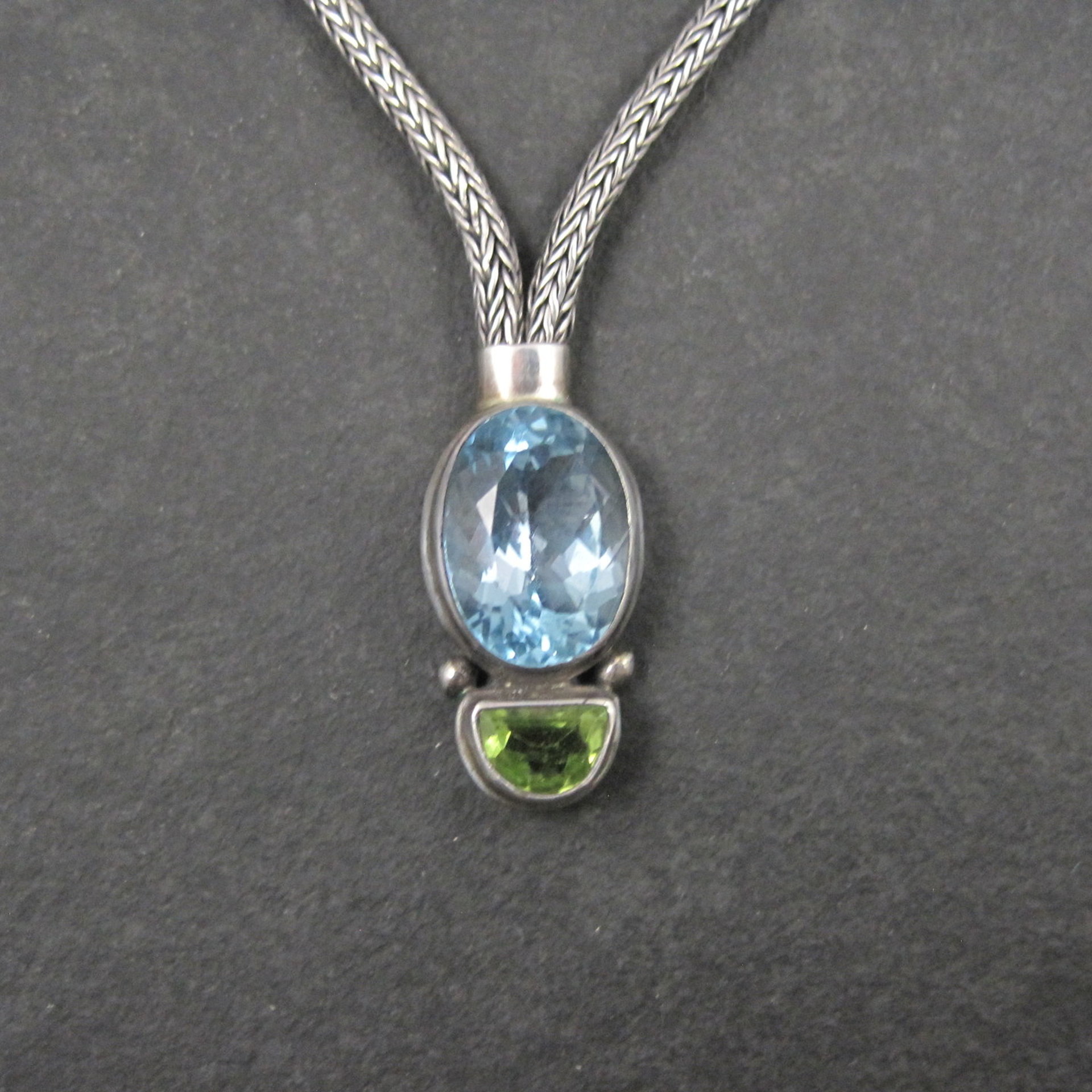 Blue Topaz and Peridot Y Necklace Sterling Silver