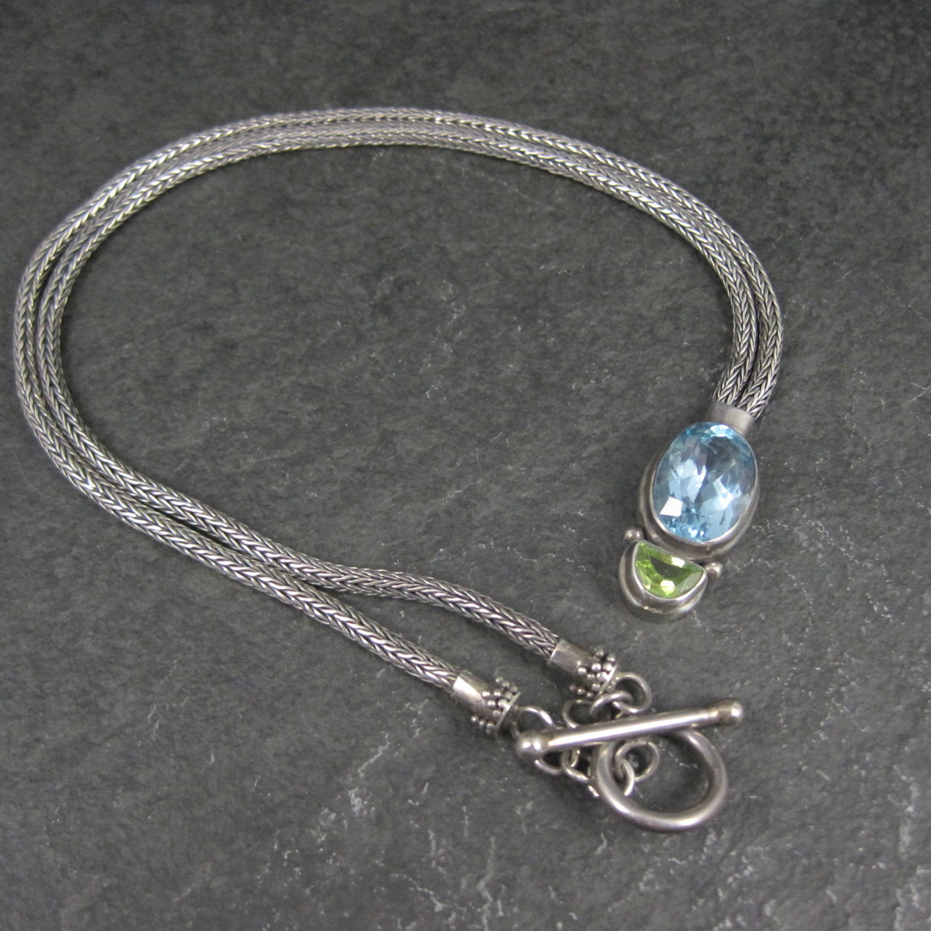 Blue Topaz and Peridot Y Necklace Sterling Silver