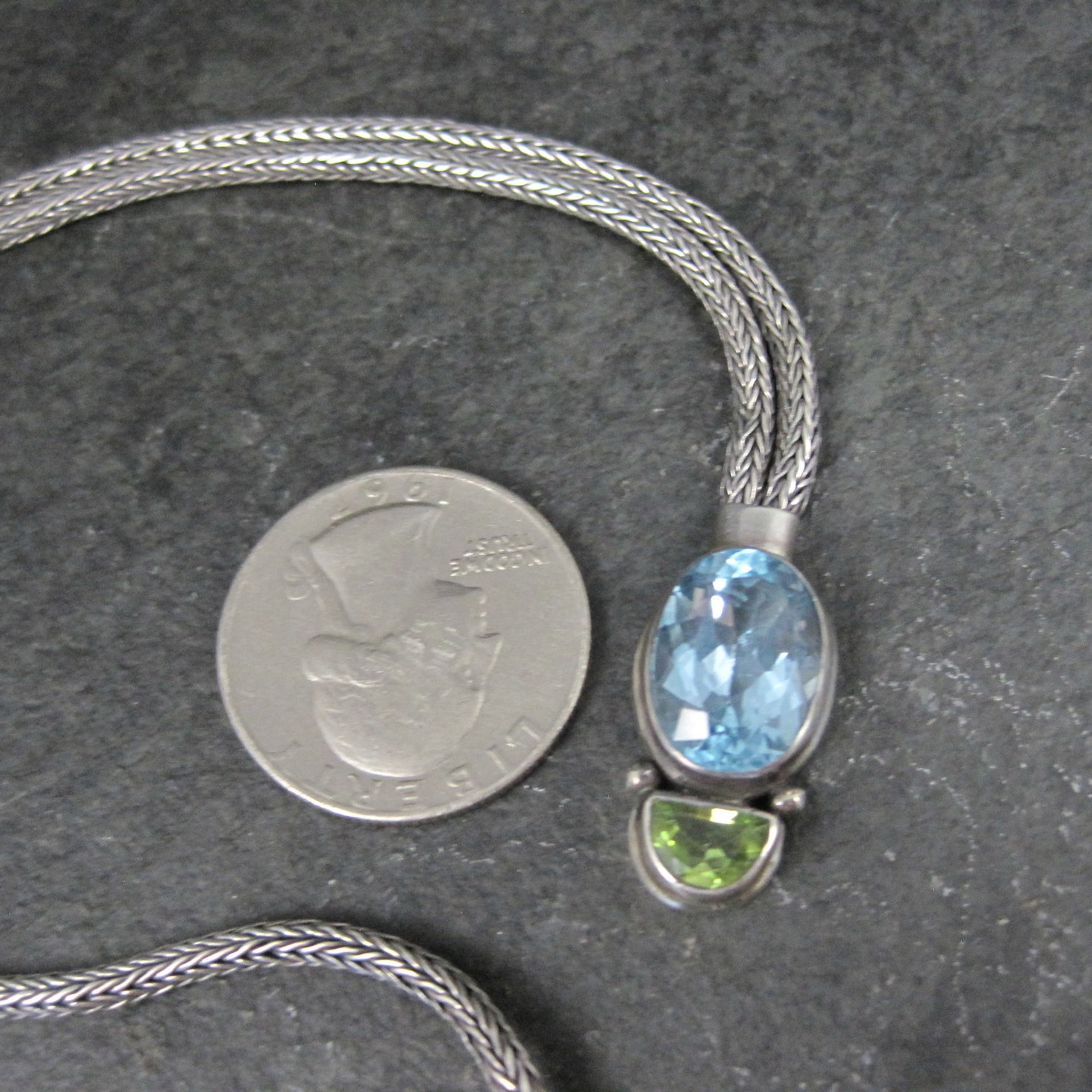 Blue Topaz and Peridot Y Necklace Sterling Silver
