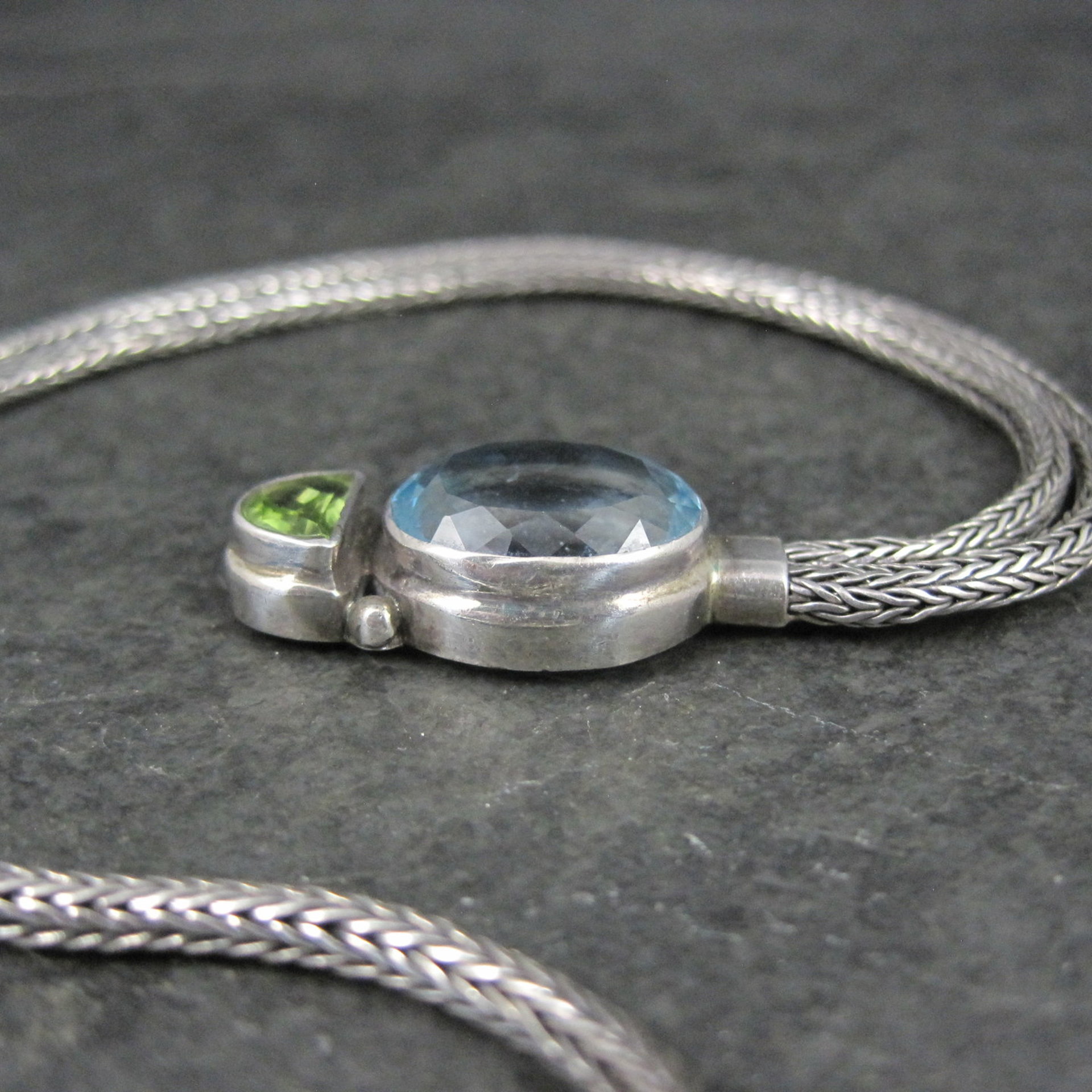 Blue Topaz and Peridot Y Necklace Sterling Silver