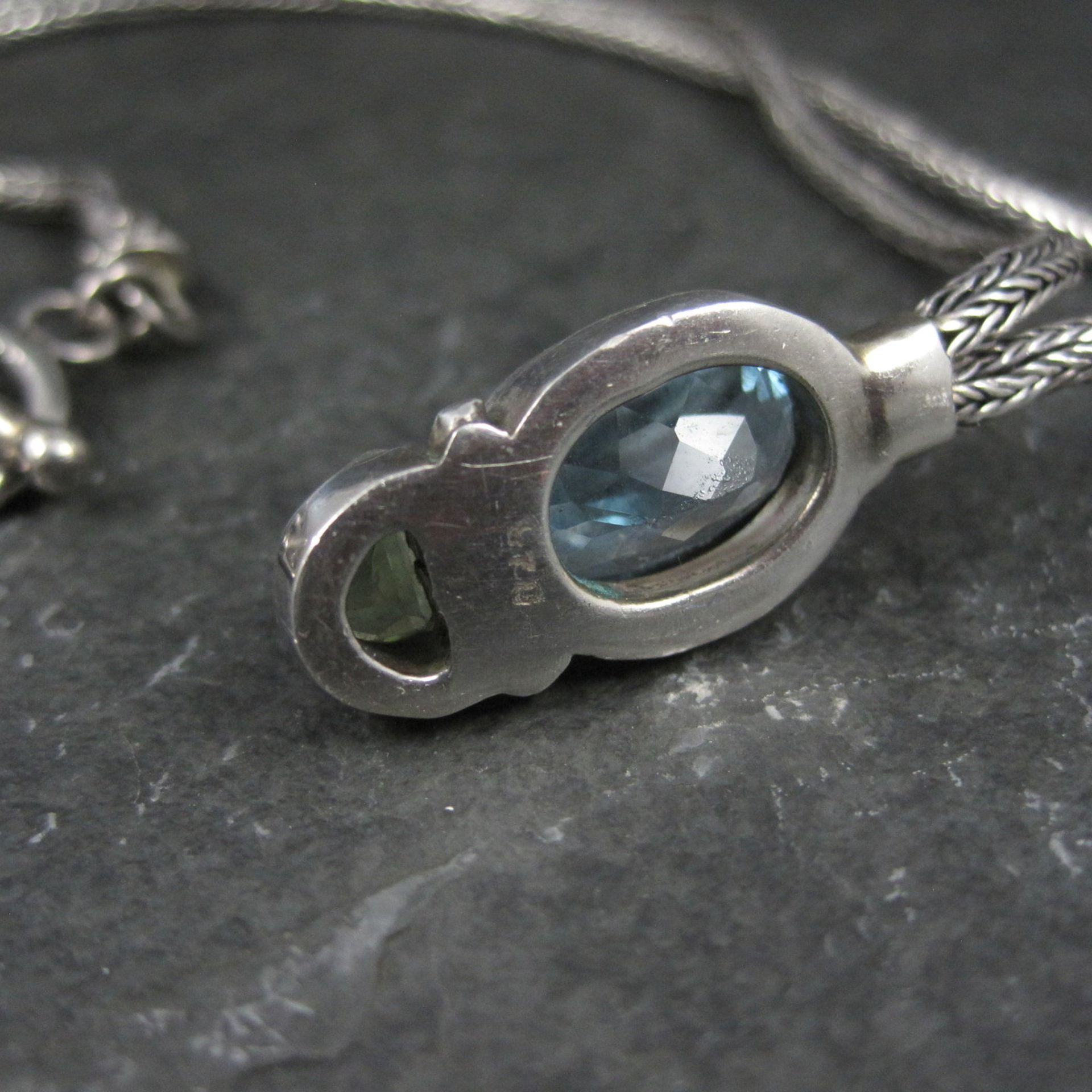 Blue Topaz and Peridot Y Necklace Sterling Silver