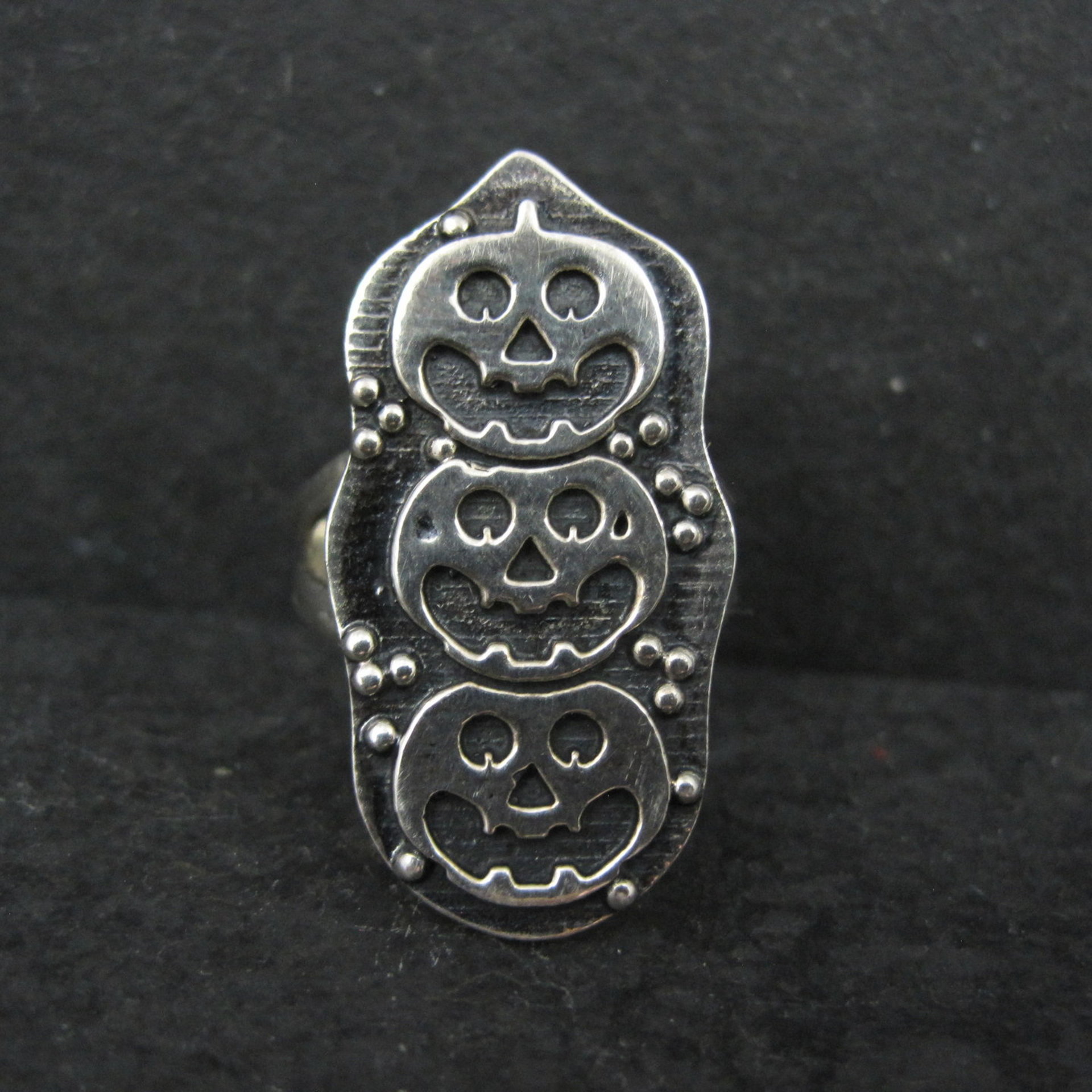 Sterling Silver Halloween Jack O Lantern Pumpkin Ring Adjustable Size 8