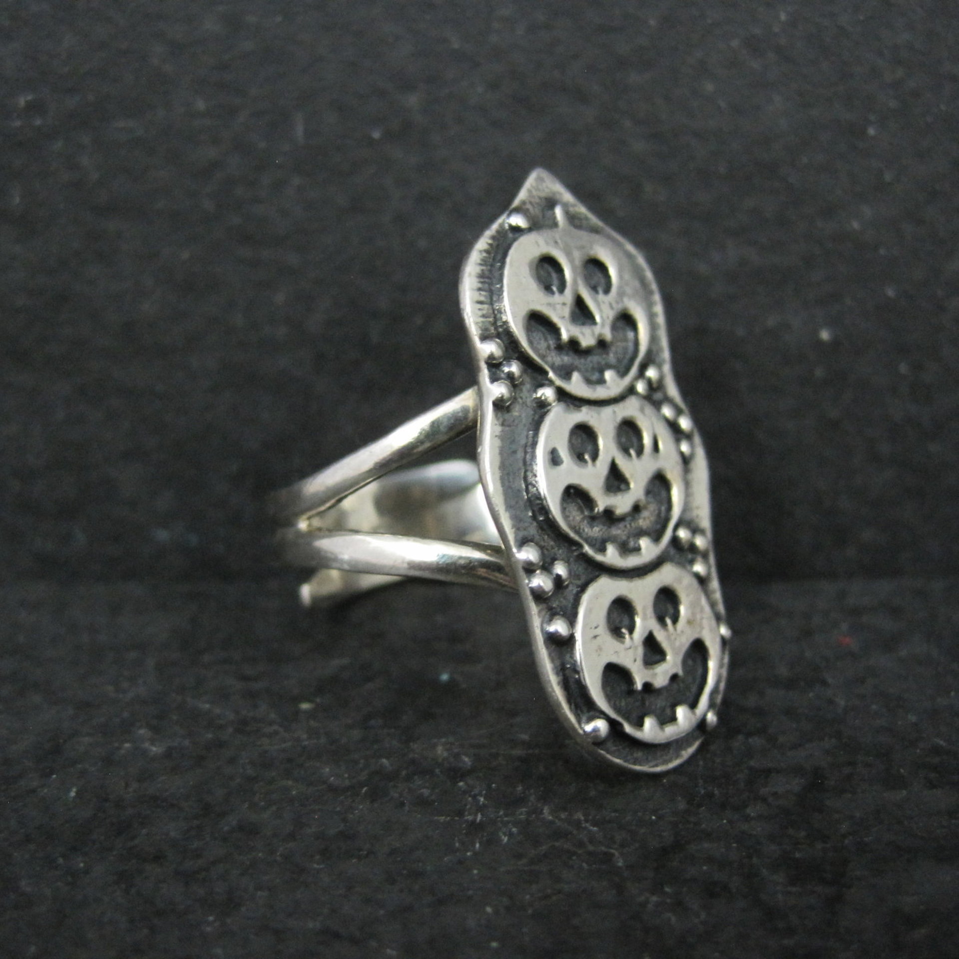 Sterling Silver Halloween Jack O Lantern Pumpkin Ring Adjustable Size 8