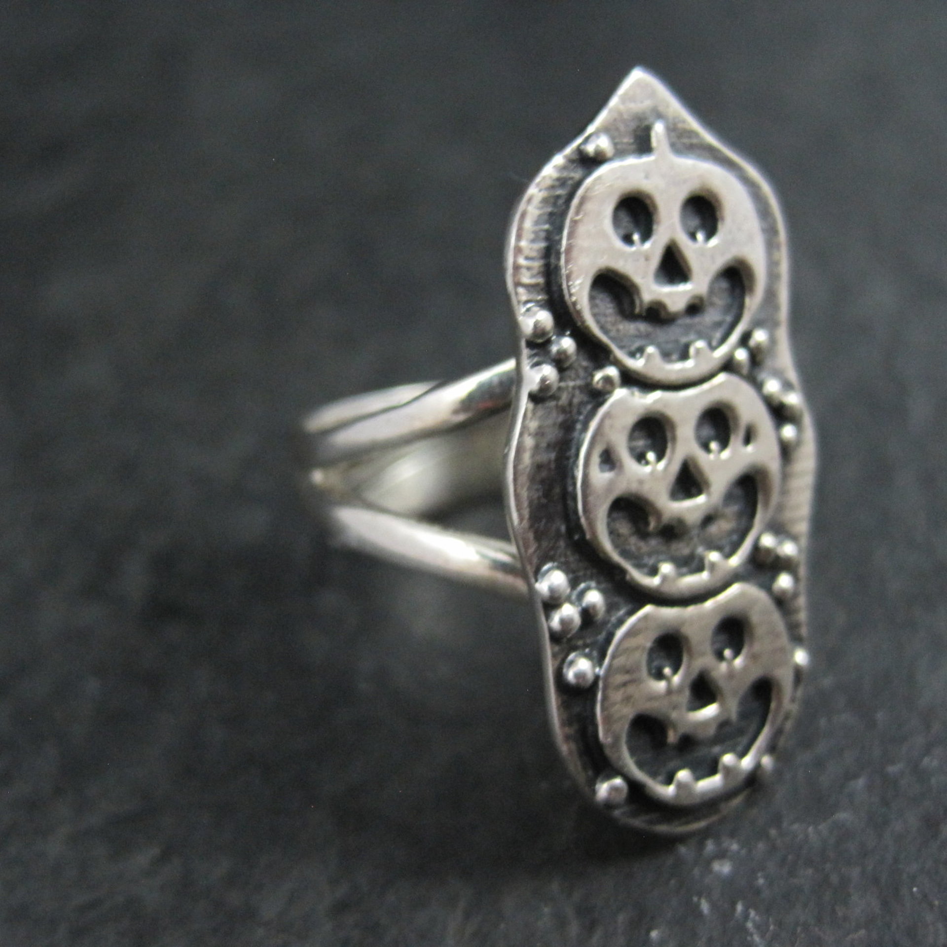 Sterling Silver Halloween Jack O Lantern Pumpkin Ring Adjustable Size 8