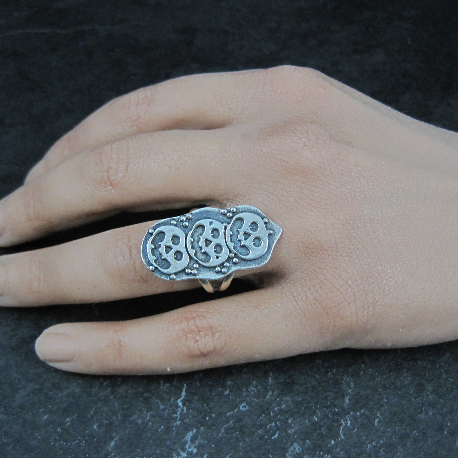 Sterling Silver Halloween Jack O Lantern Pumpkin Ring Adjustable Size 8