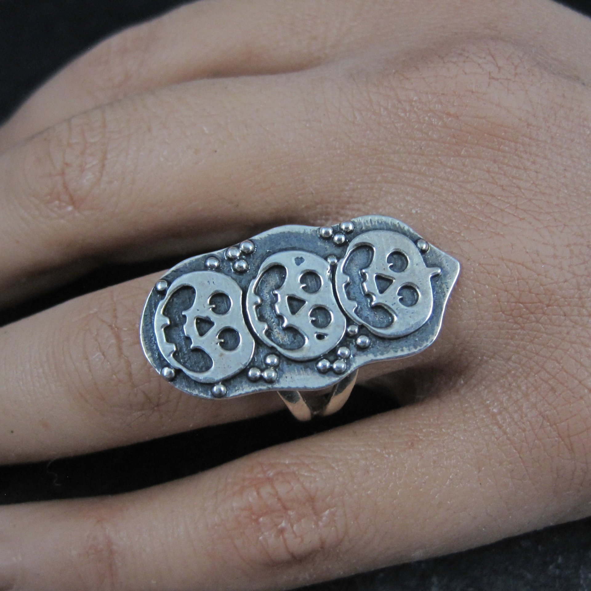 Sterling Silver Halloween Jack O Lantern Pumpkin Ring Adjustable Size 8