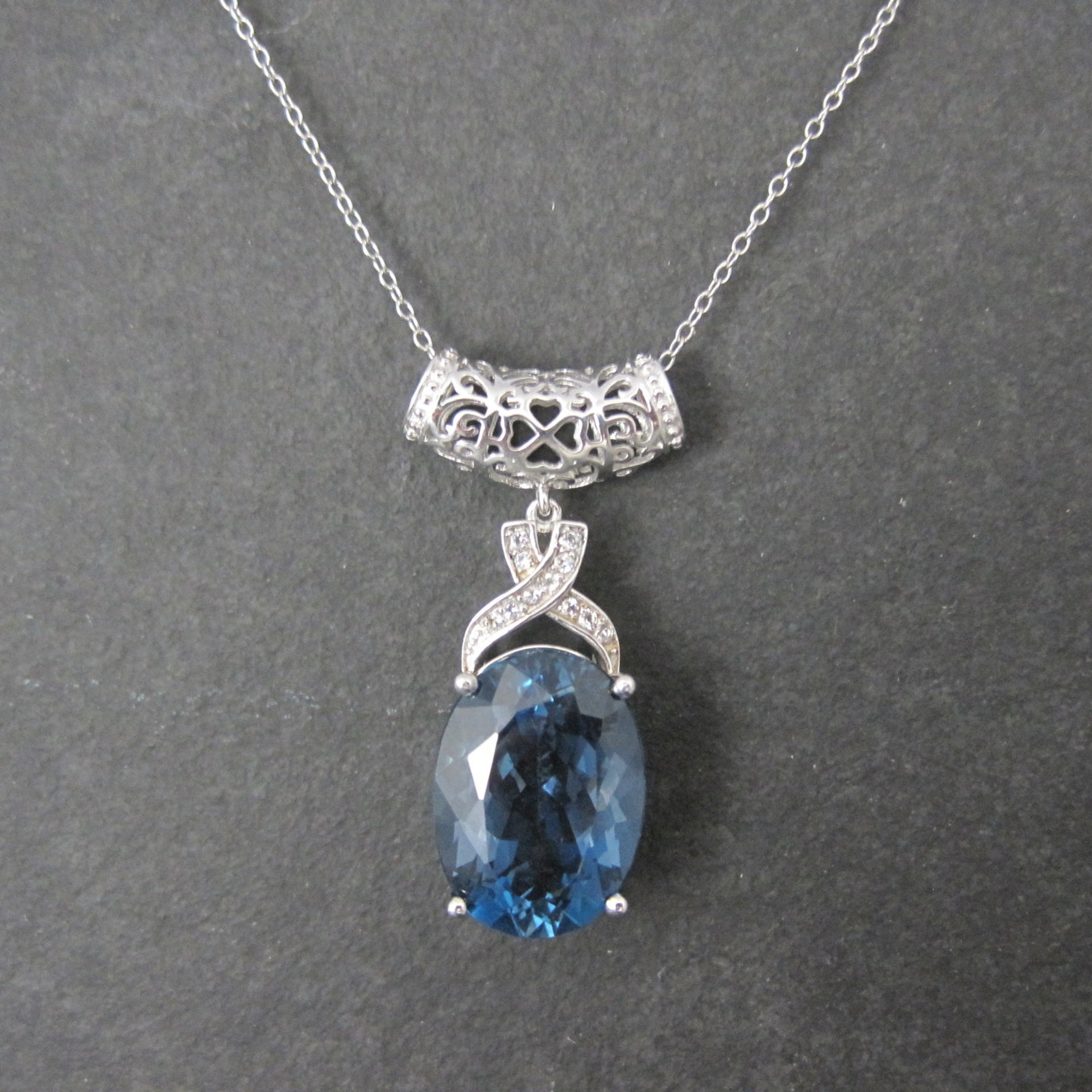 16 Carat London Blue Topaz Pendant Necklace Sterling Silver