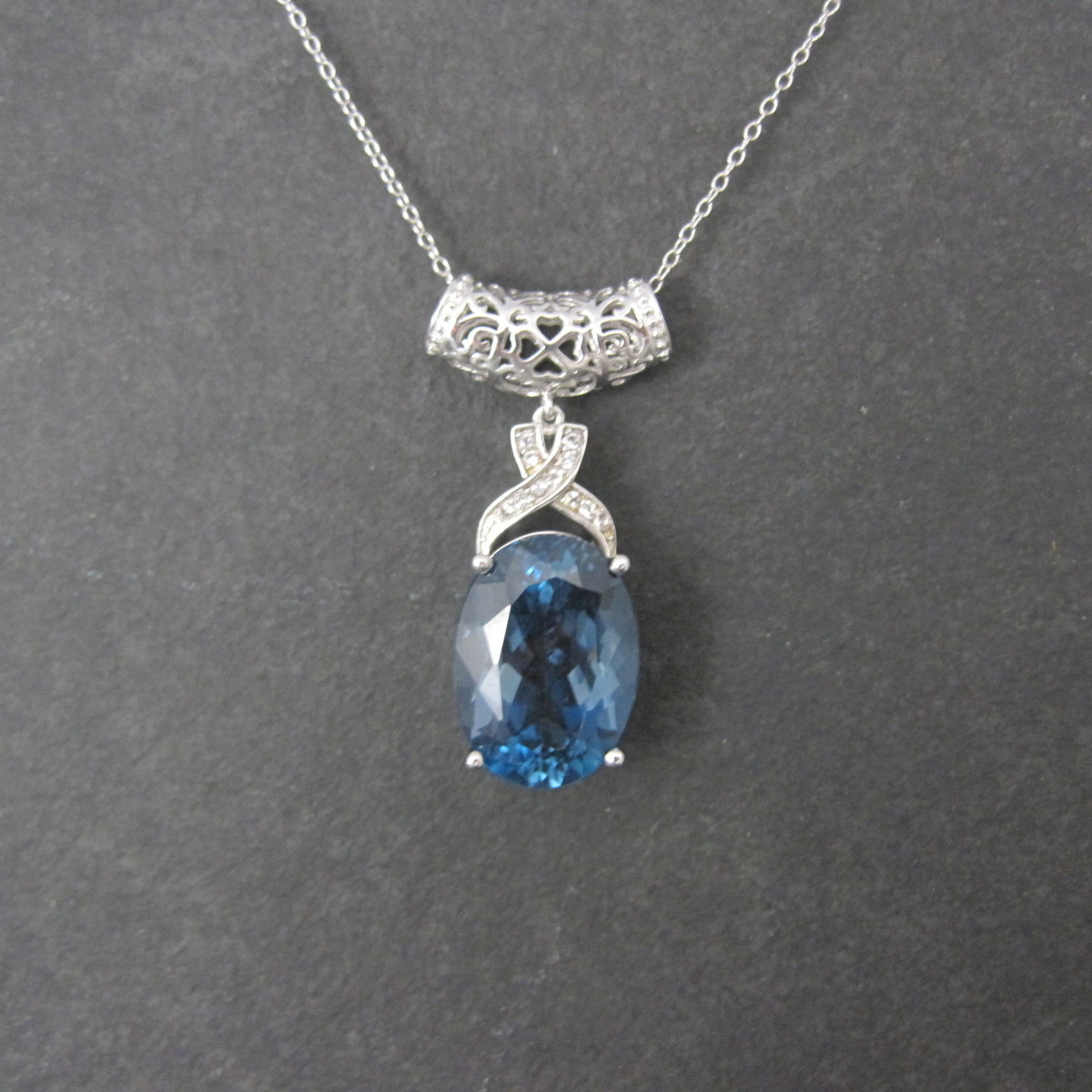 16 Carat London Blue Topaz Pendant Necklace Sterling Silver