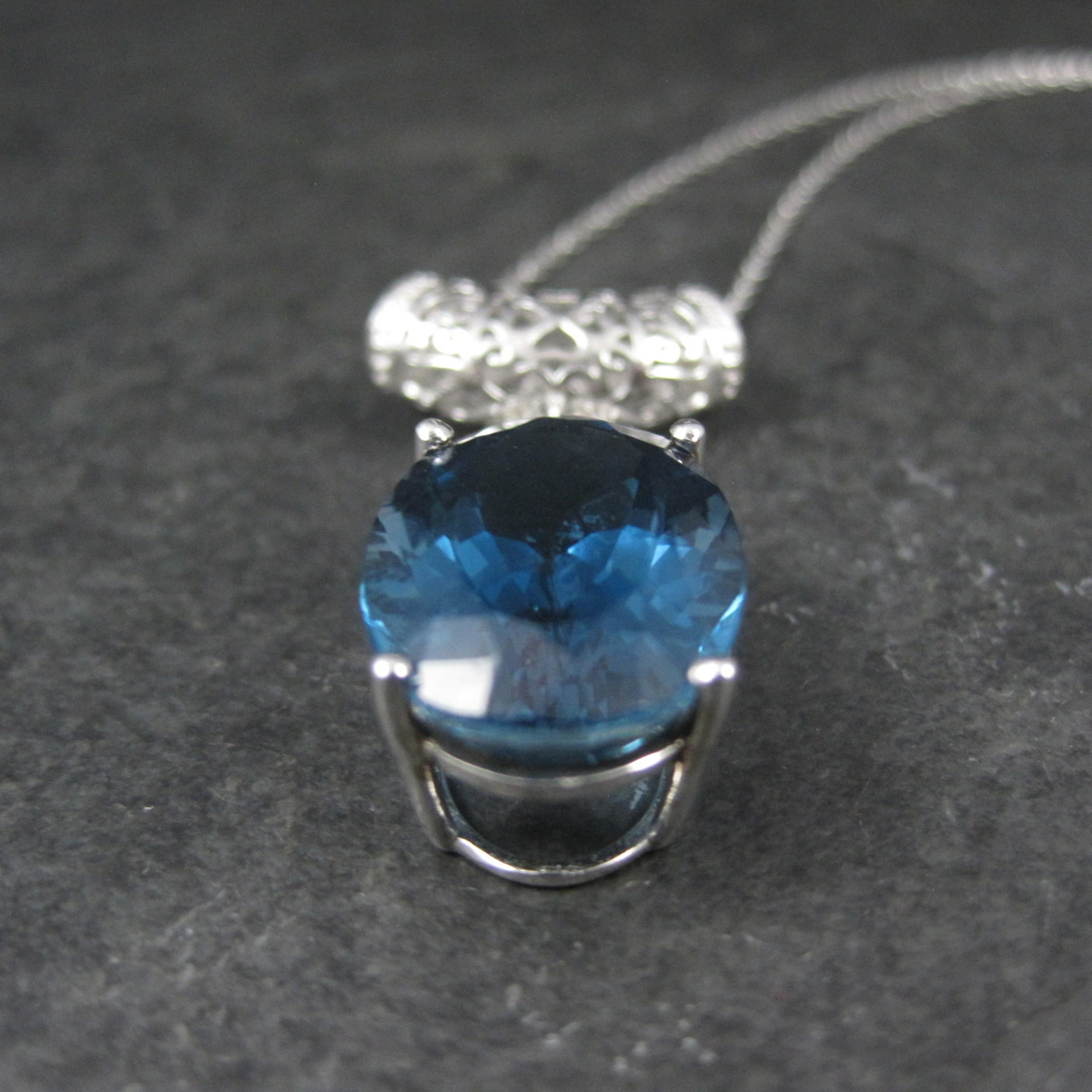 16 Carat London Blue Topaz Pendant Necklace Sterling Silver