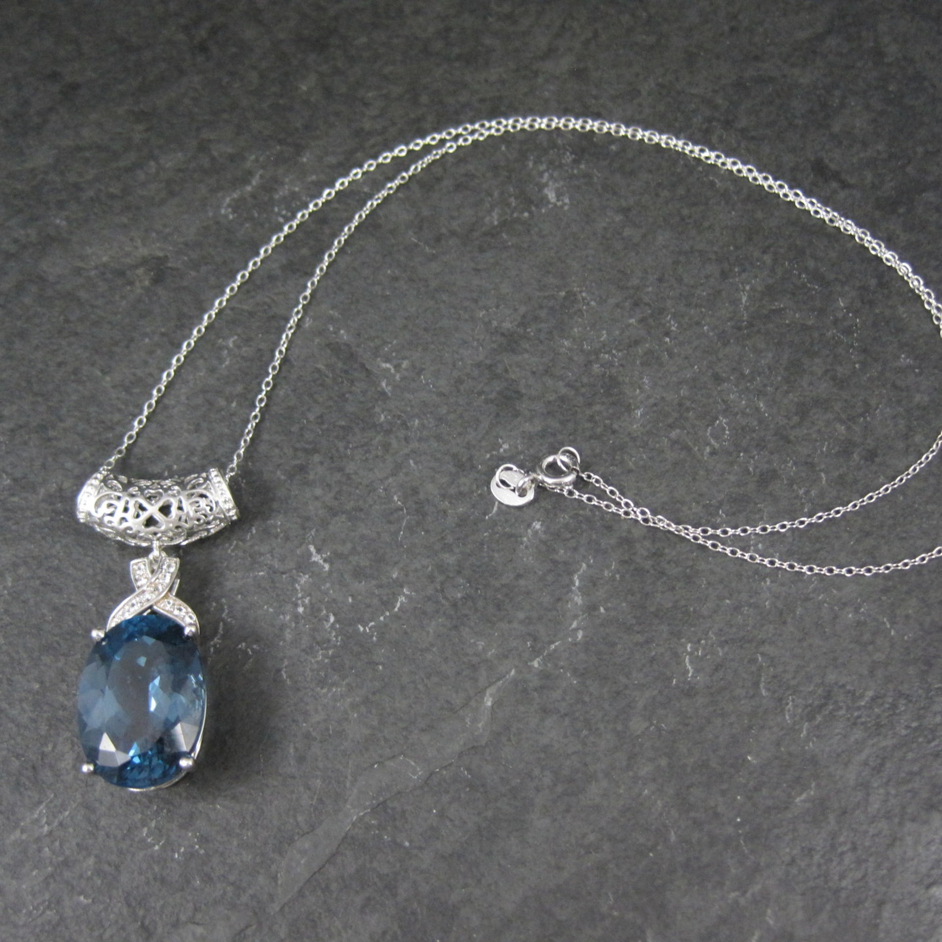 16 Carat London Blue Topaz Pendant Necklace Sterling Silver
