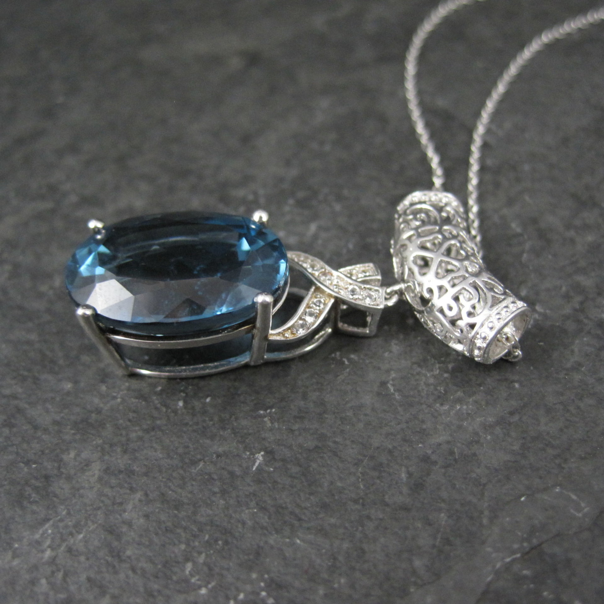 16 Carat London Blue Topaz Pendant Necklace Sterling Silver