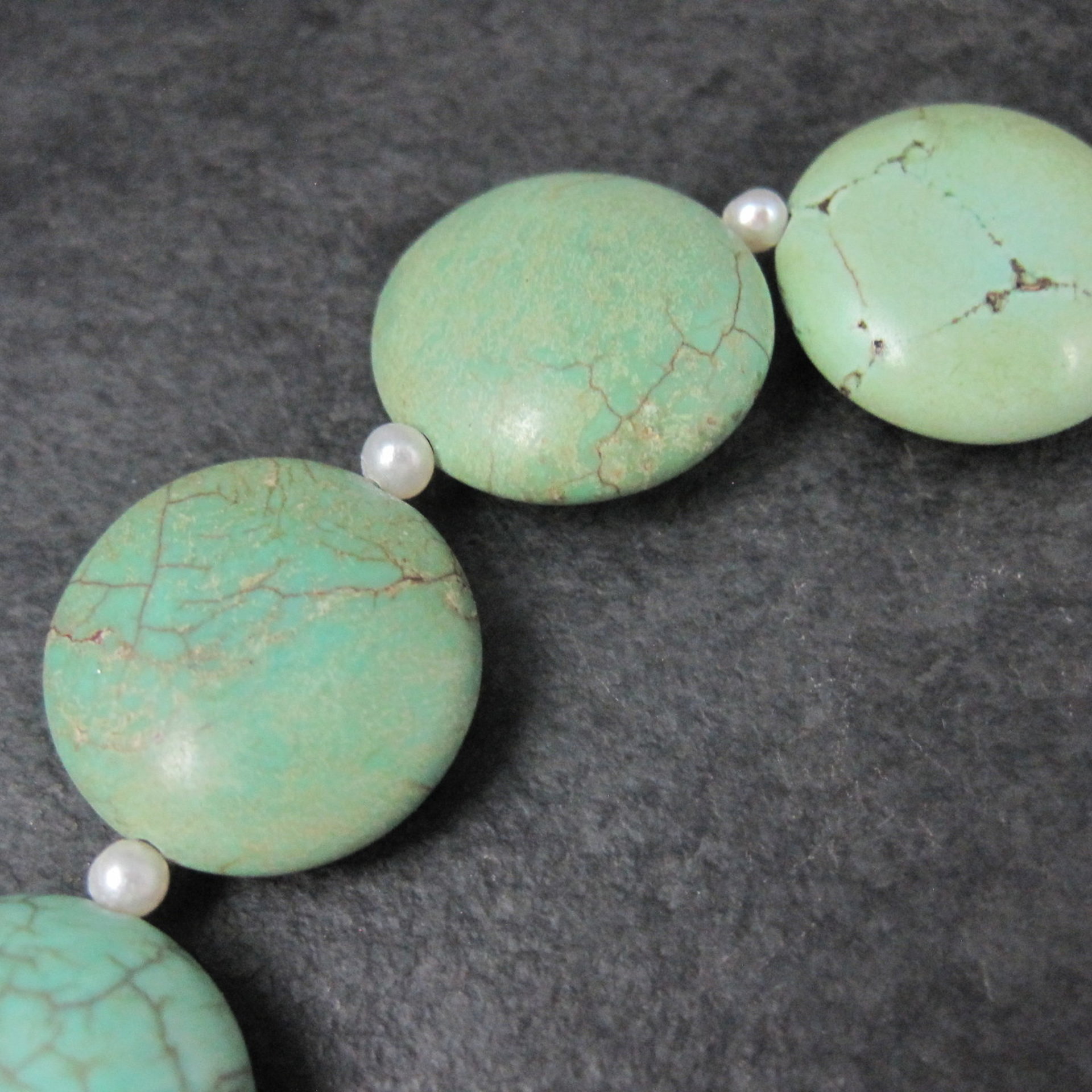 Cloud Mountain Green Turquoise and Pearl Necklace 17"