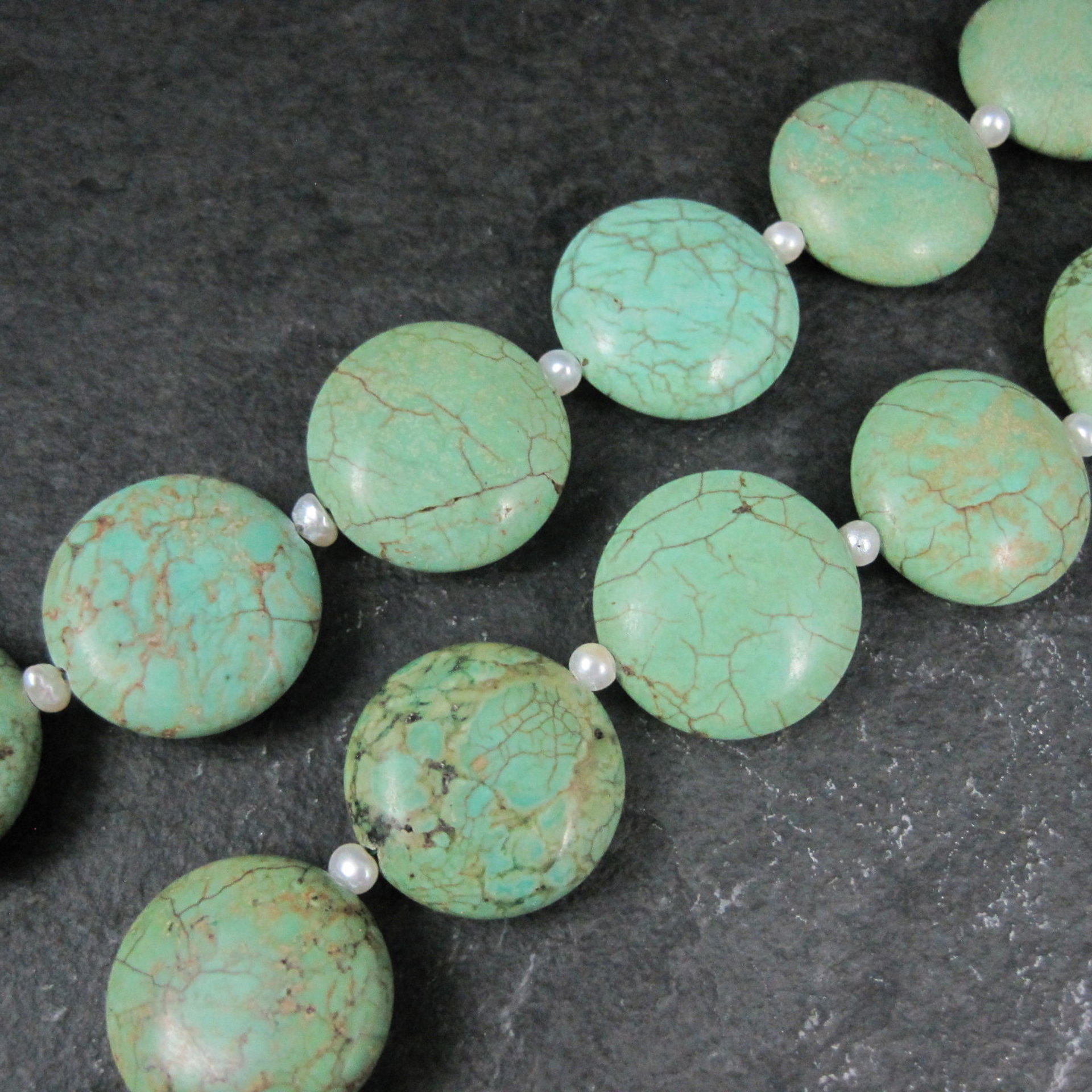 Cloud Mountain Green Turquoise and Pearl Necklace 17"