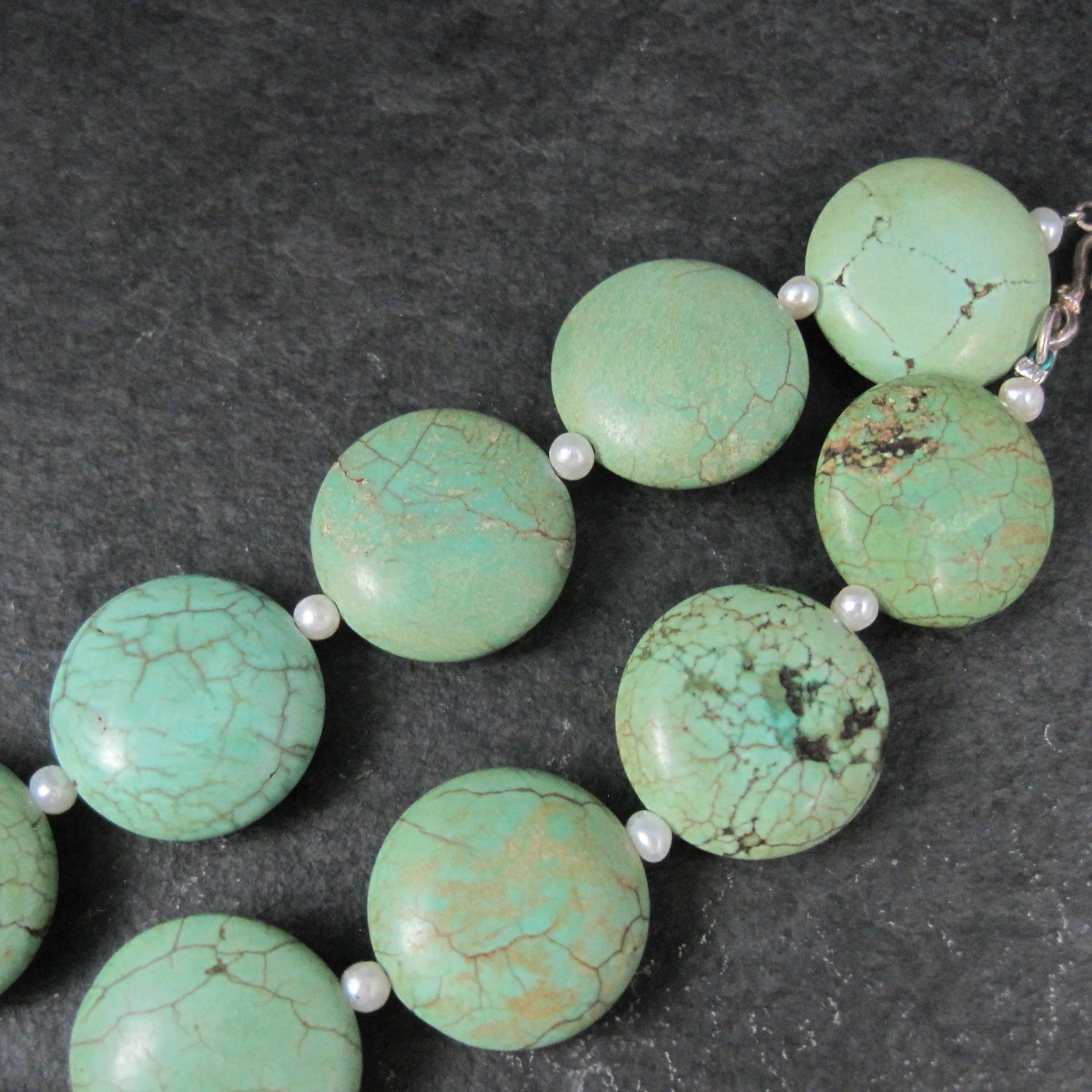 Cloud Mountain Green Turquoise and Pearl Necklace 17"