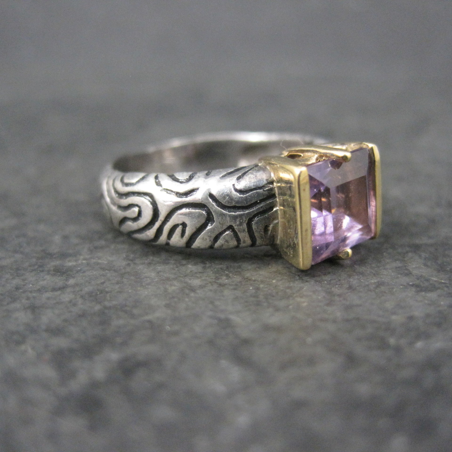 Vintage Sterling 14K Amethyst Ring Size 7 Clyde Duneier