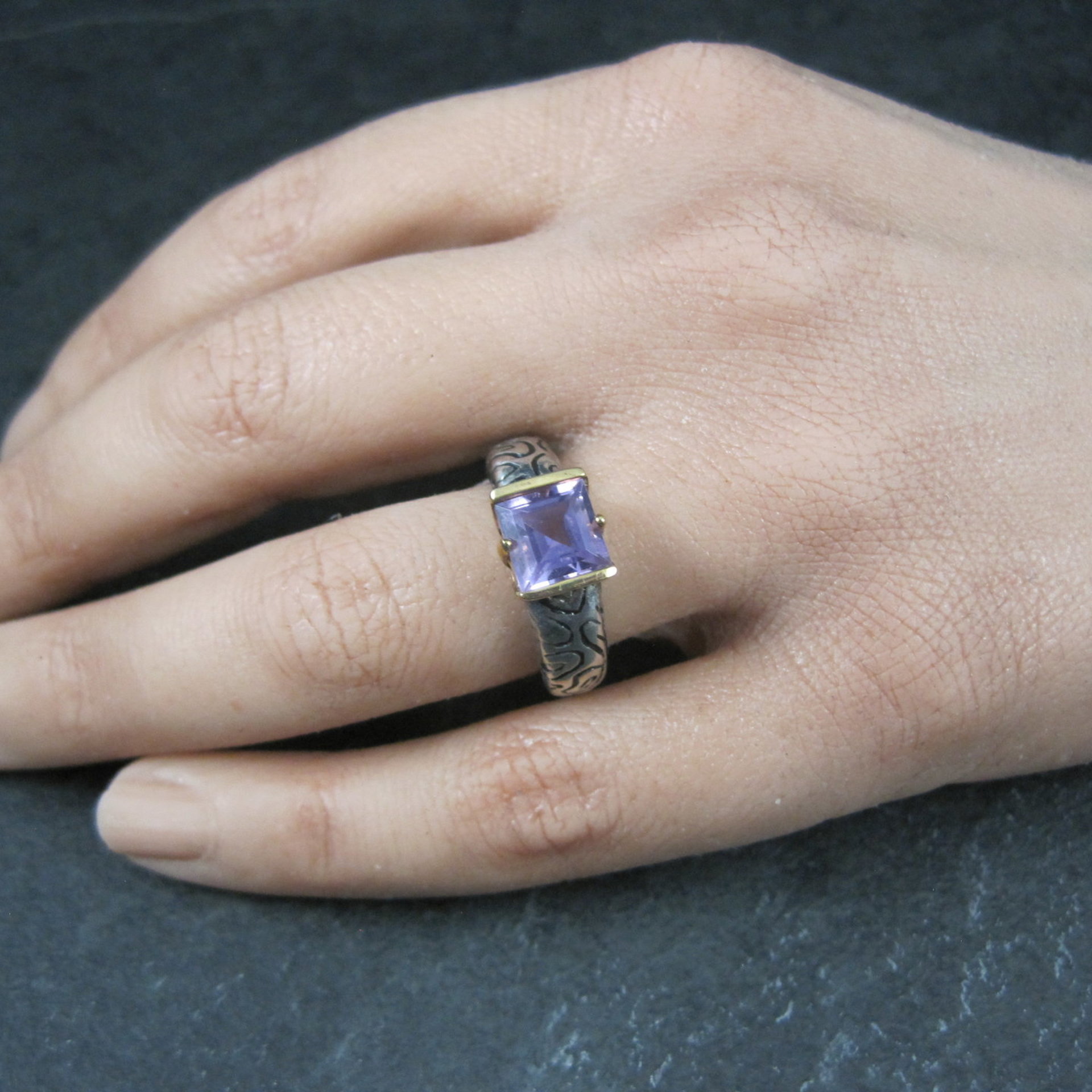 Vintage Sterling 14K Amethyst Ring Size 7 Clyde Duneier