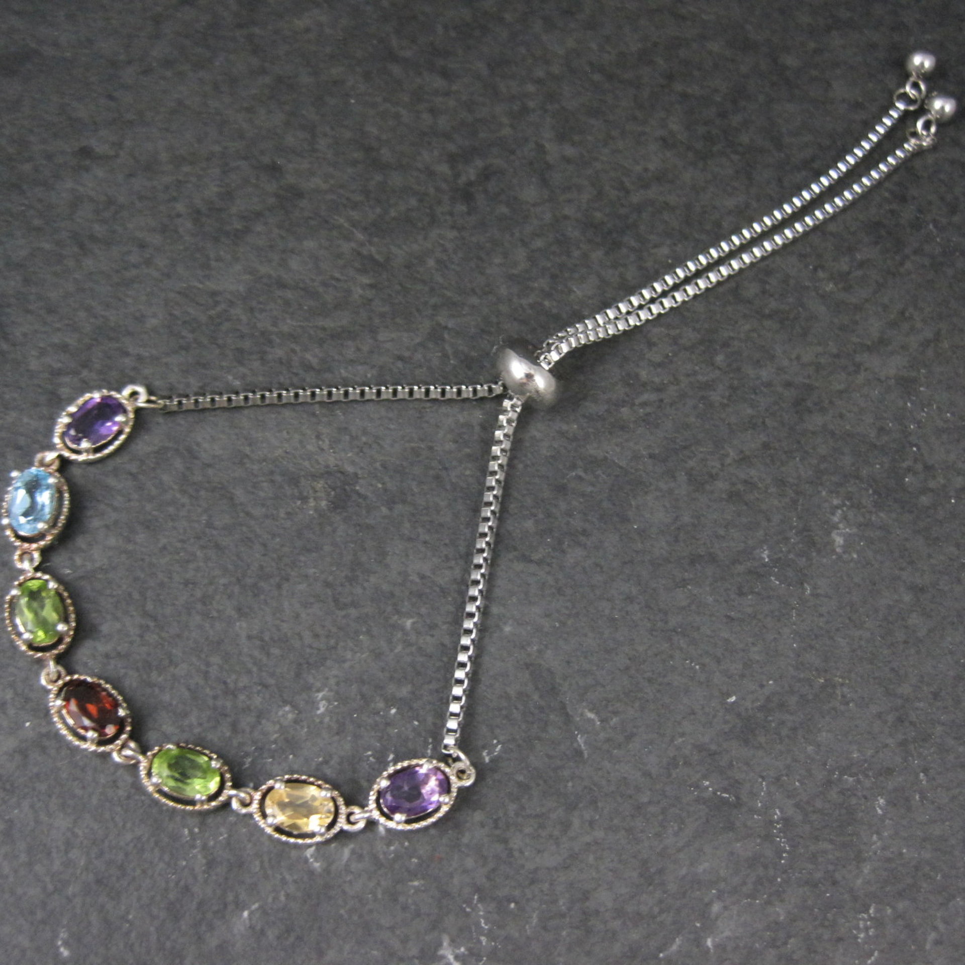 Sterling Silver Multi Gemstone Bolo Bracelet
