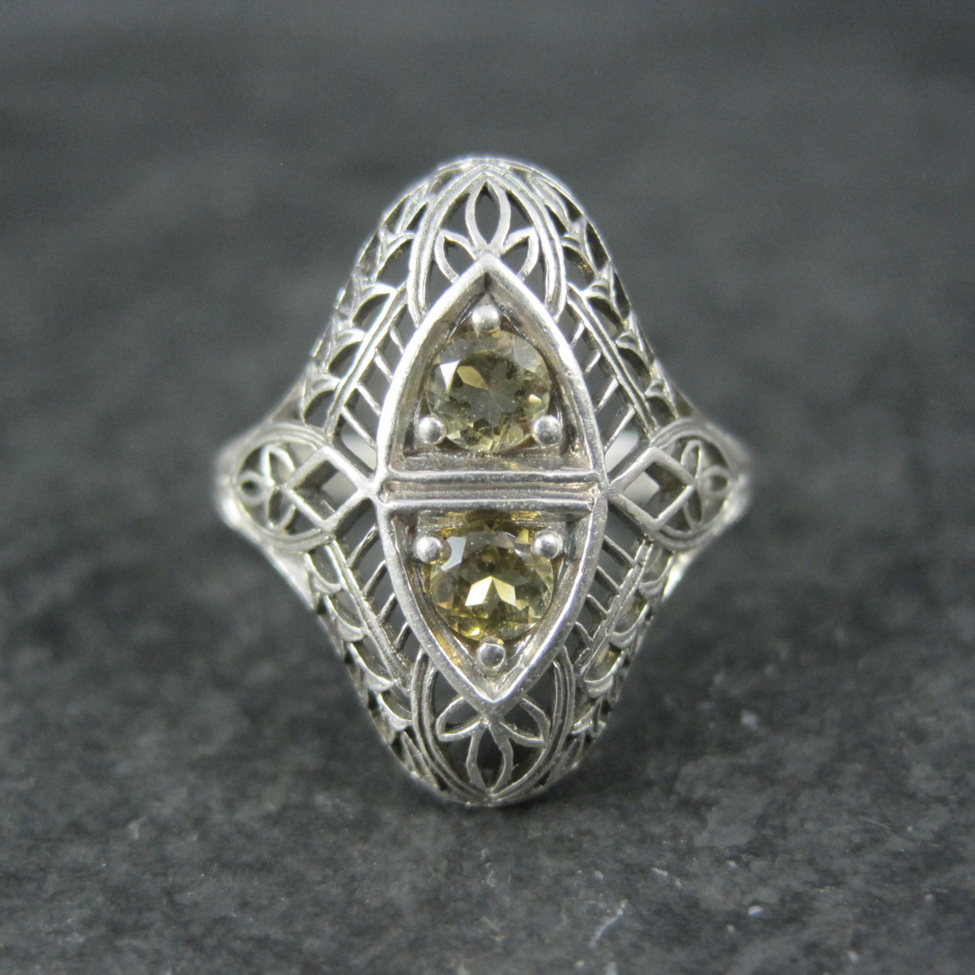 Vintage Sterling Silver Filigree Citrine Ring Size 6 Art Deco Reproduction
