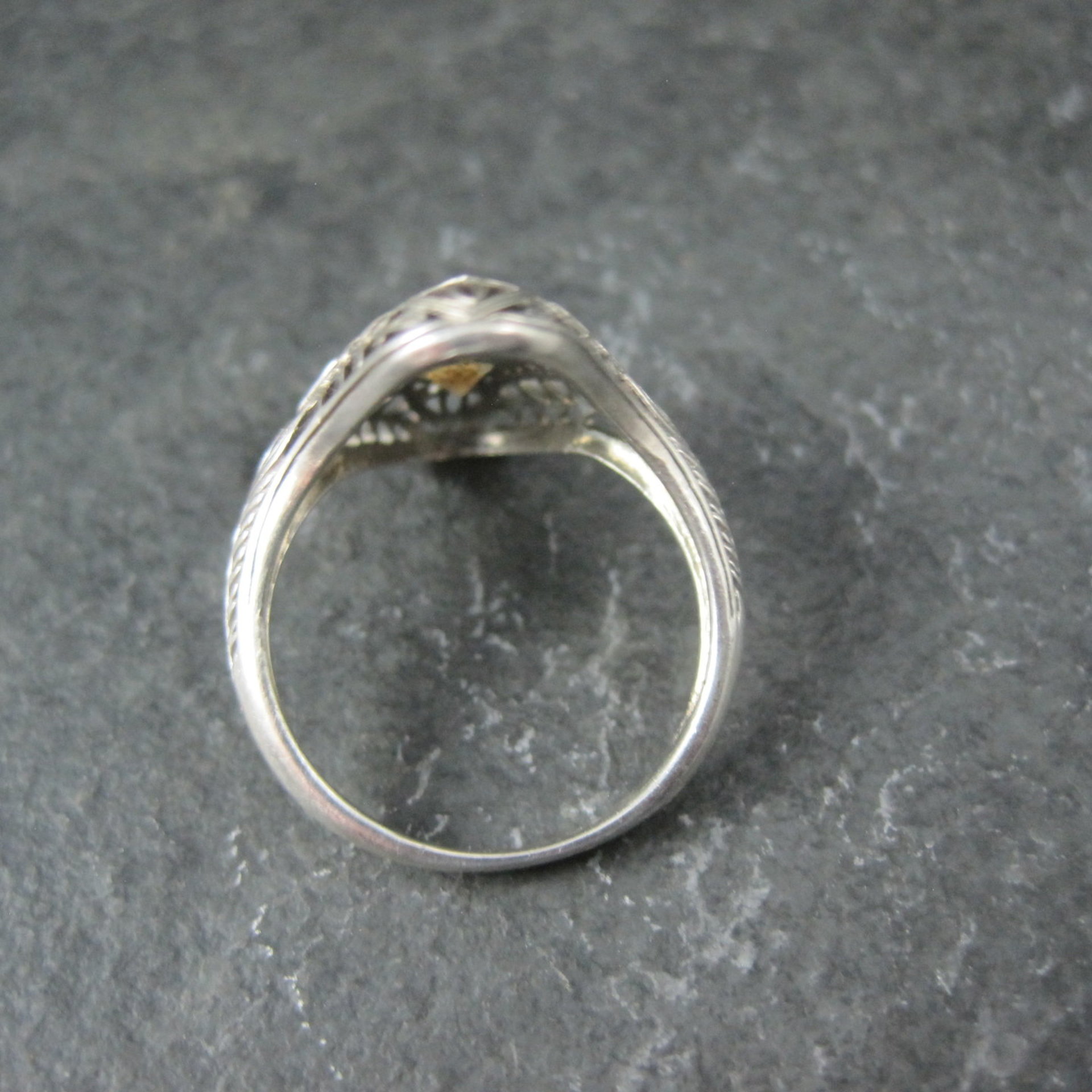 Vintage Sterling Silver Filigree Citrine Ring Size 6 Art Deco Reproduction