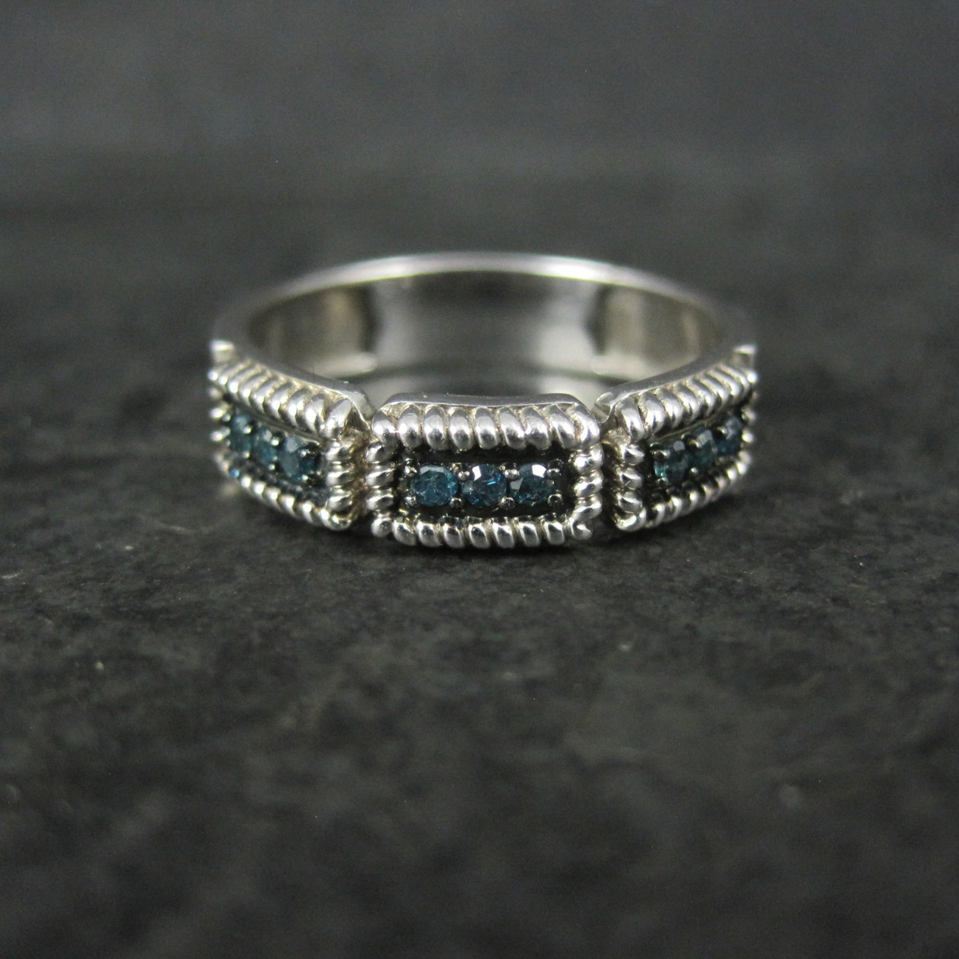 Sterling Silver Blue Diamond Band Ring Size 8