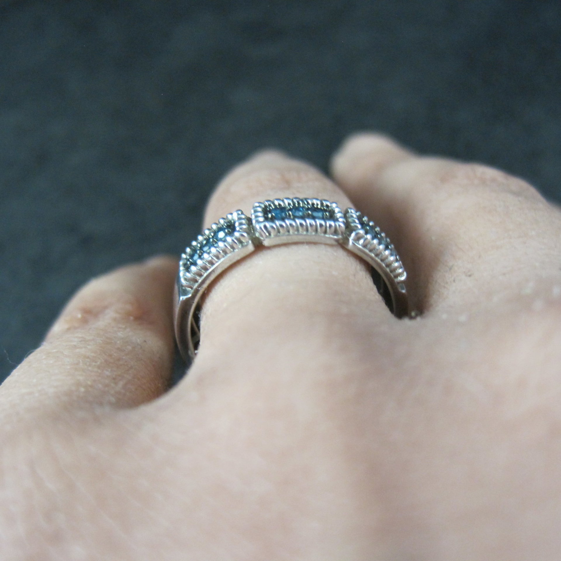 Sterling Silver Blue Diamond Band Ring Size 8
