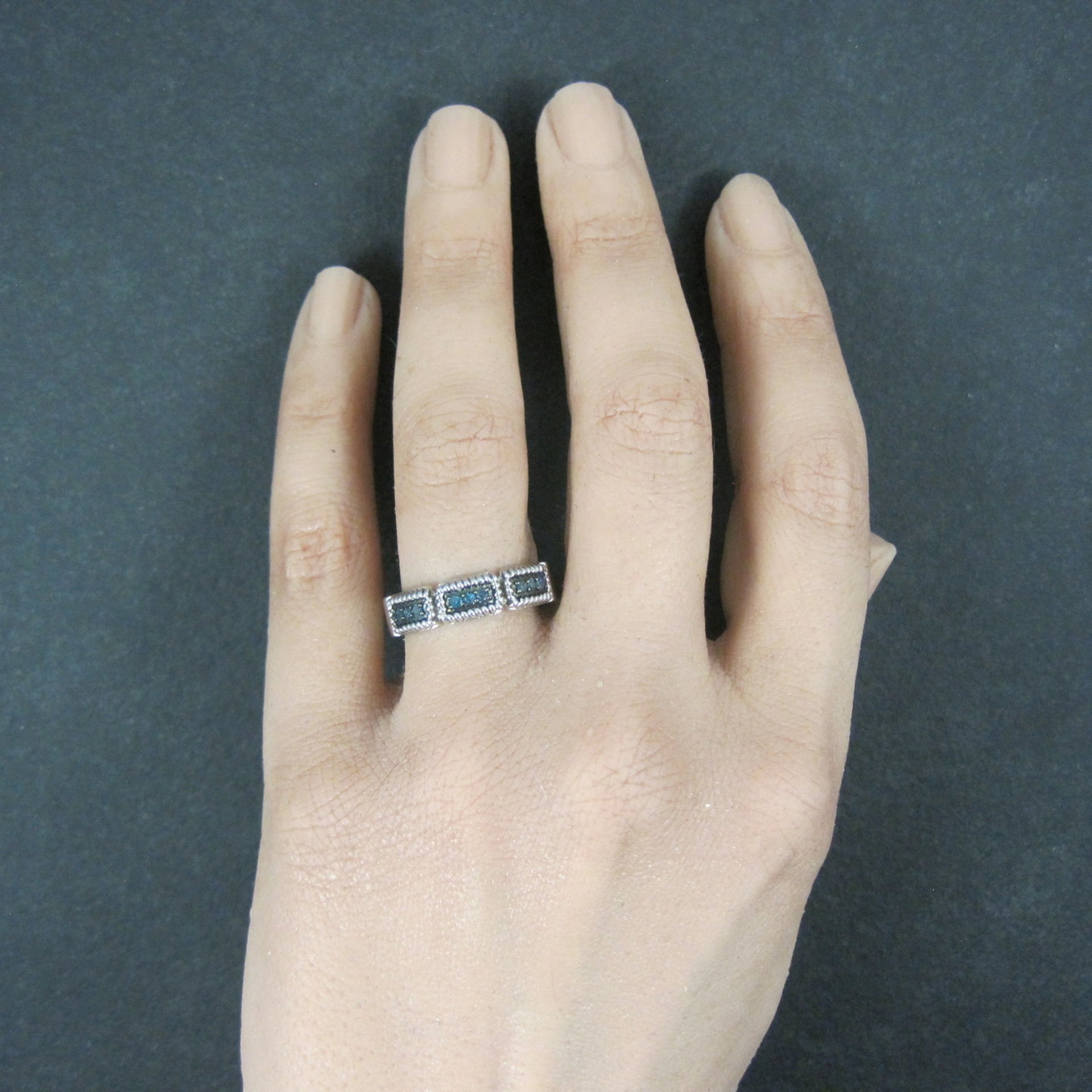 Sterling Silver Blue Diamond Band Ring Size 8