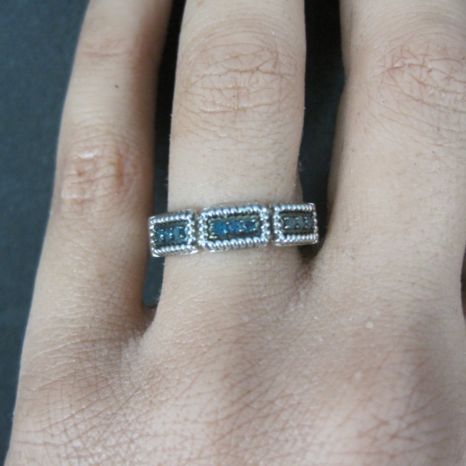 Sterling Silver Blue Diamond Band Ring Size 8