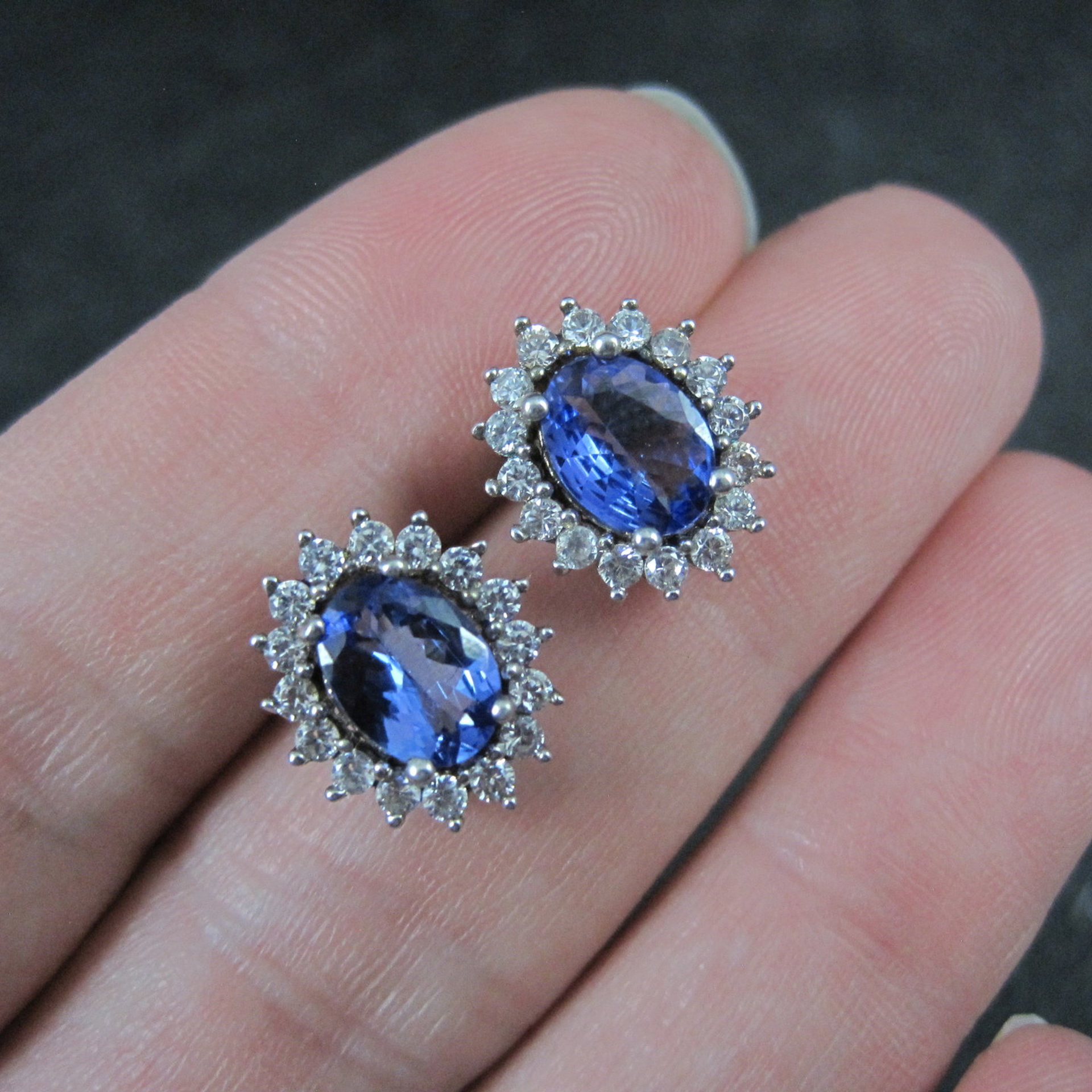 Tanzanite and White Spinel Stud Earrings Sterling Silver