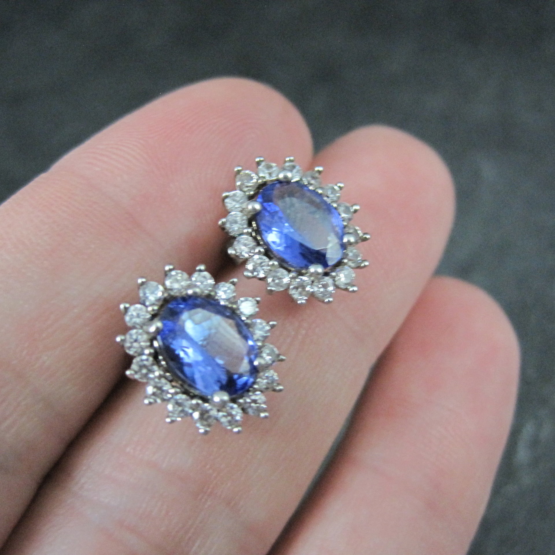 Tanzanite and White Spinel Stud Earrings Sterling Silver