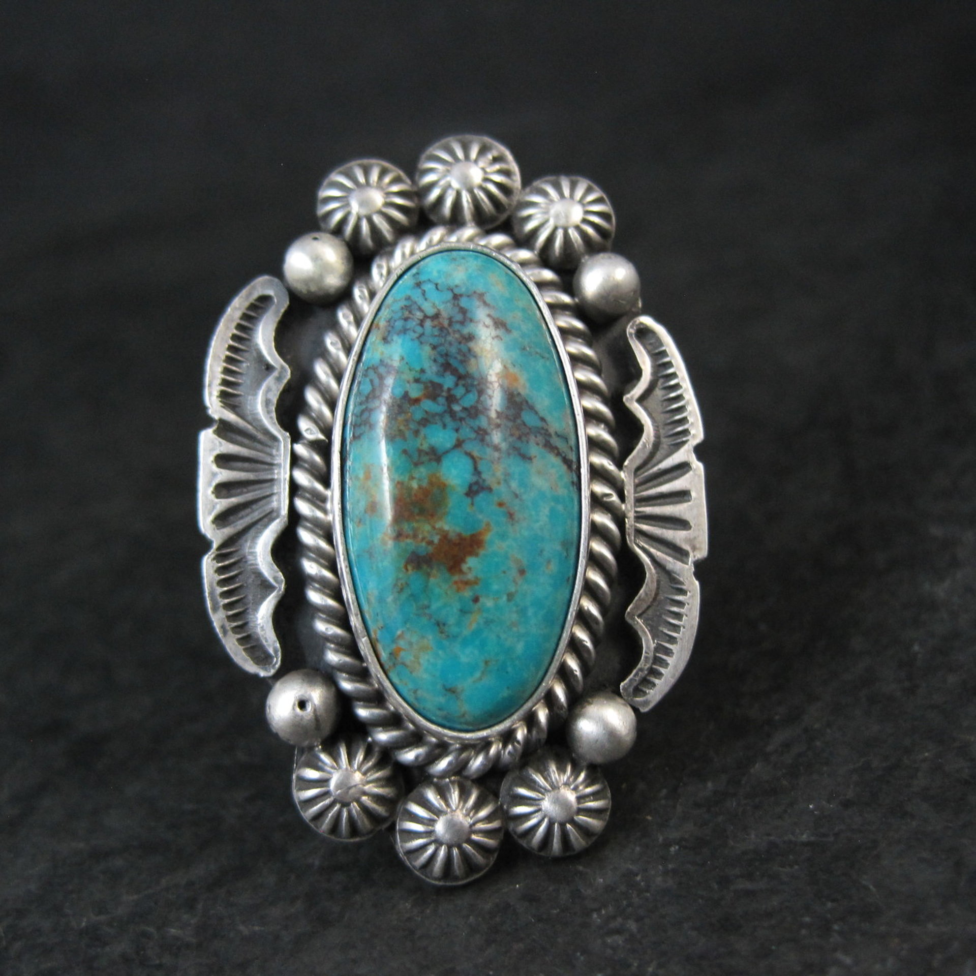 Michael Calladitto Navajo Turquoise & Sterling Silver Ring Size 8