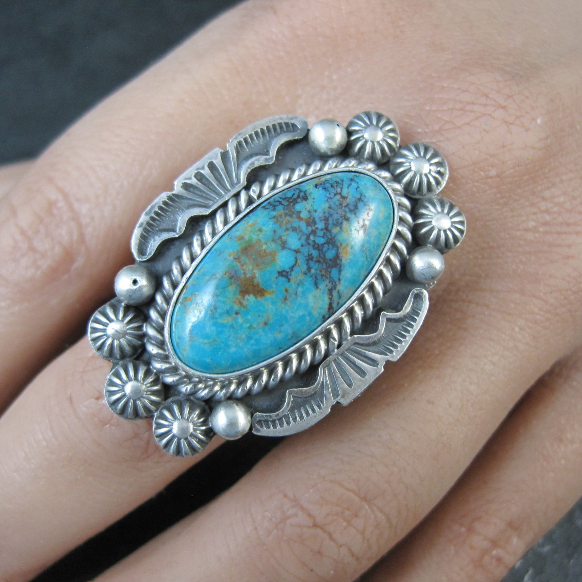 Michael Calladitto Navajo Turquoise & Sterling Silver Ring Size 8