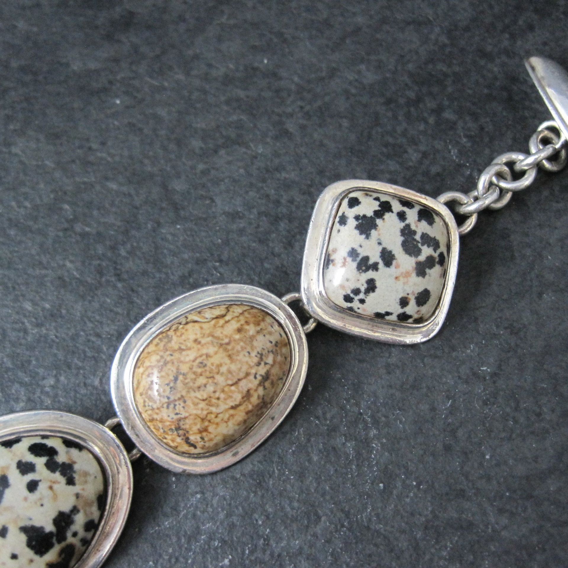 Heavy Sterling Silver Dalmatian and Picture Jasper Toggle Bracelet