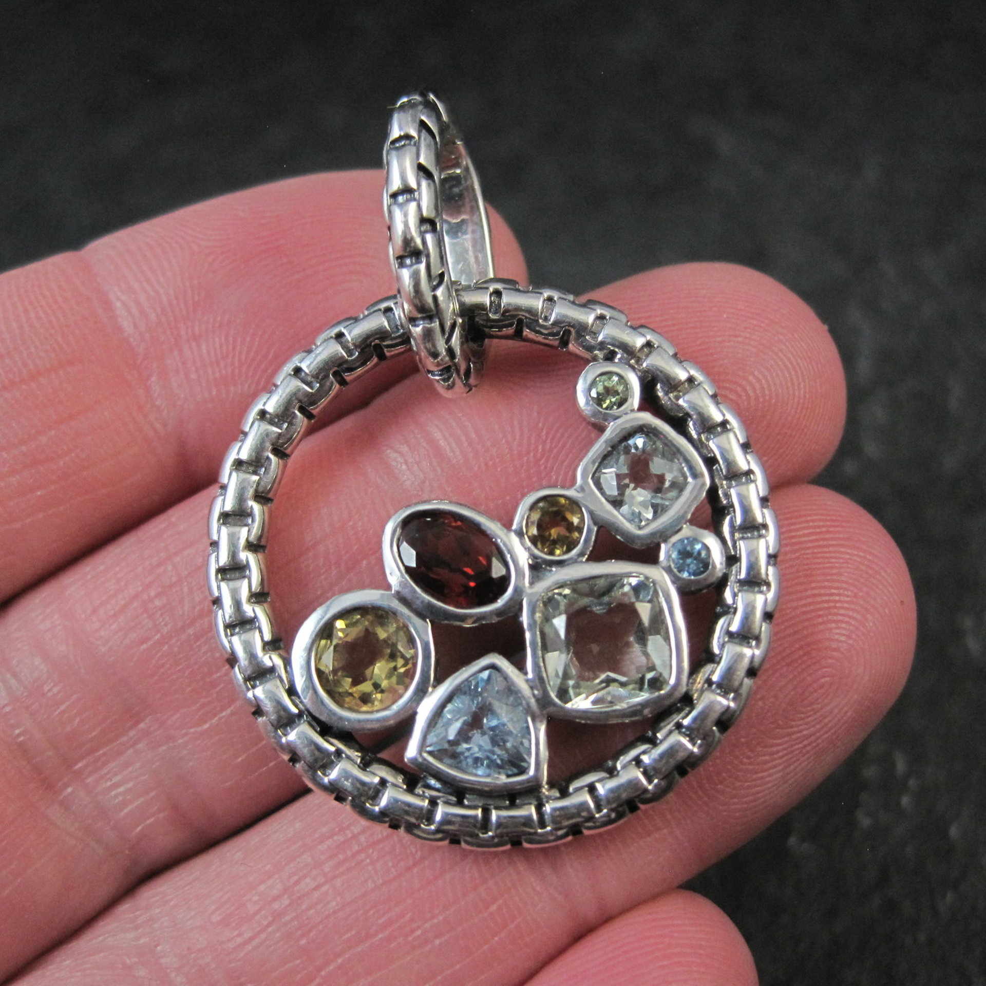 Sterling Silver Multi Gemstone Enhancer Pendant Hinged Pendant