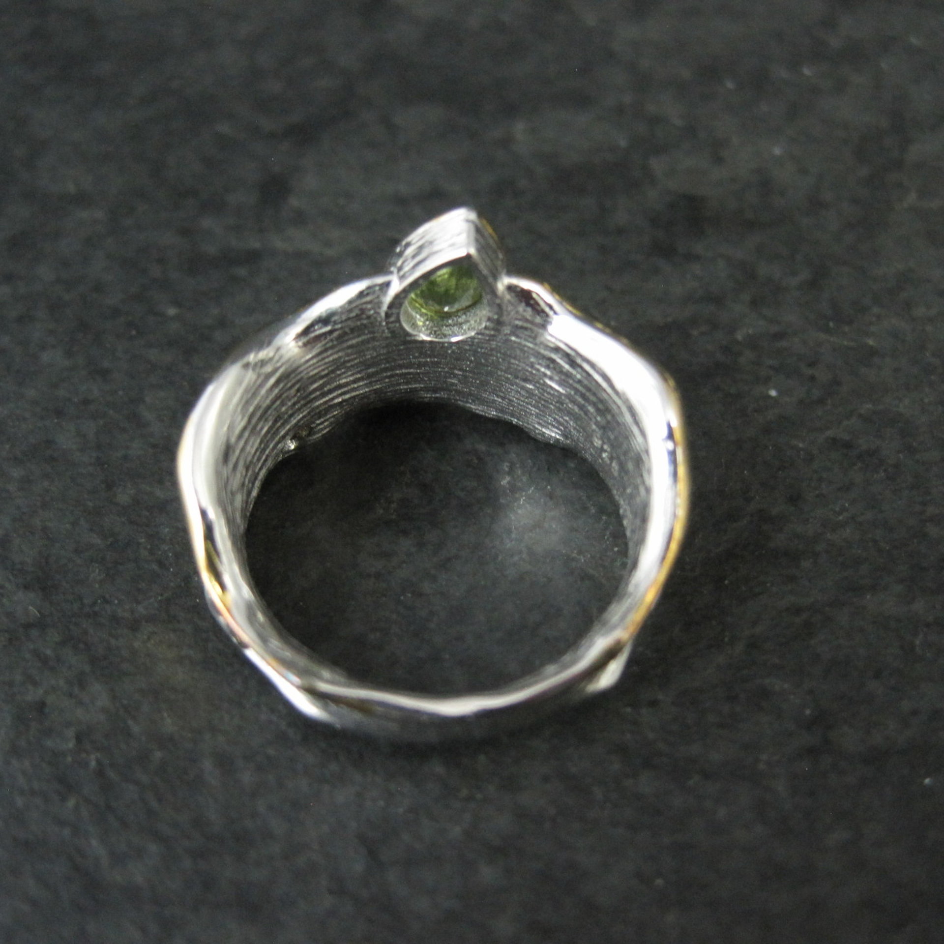 Unique Peridot & Black Spinel Ring Size 7 Sterling Silver & Vermeil