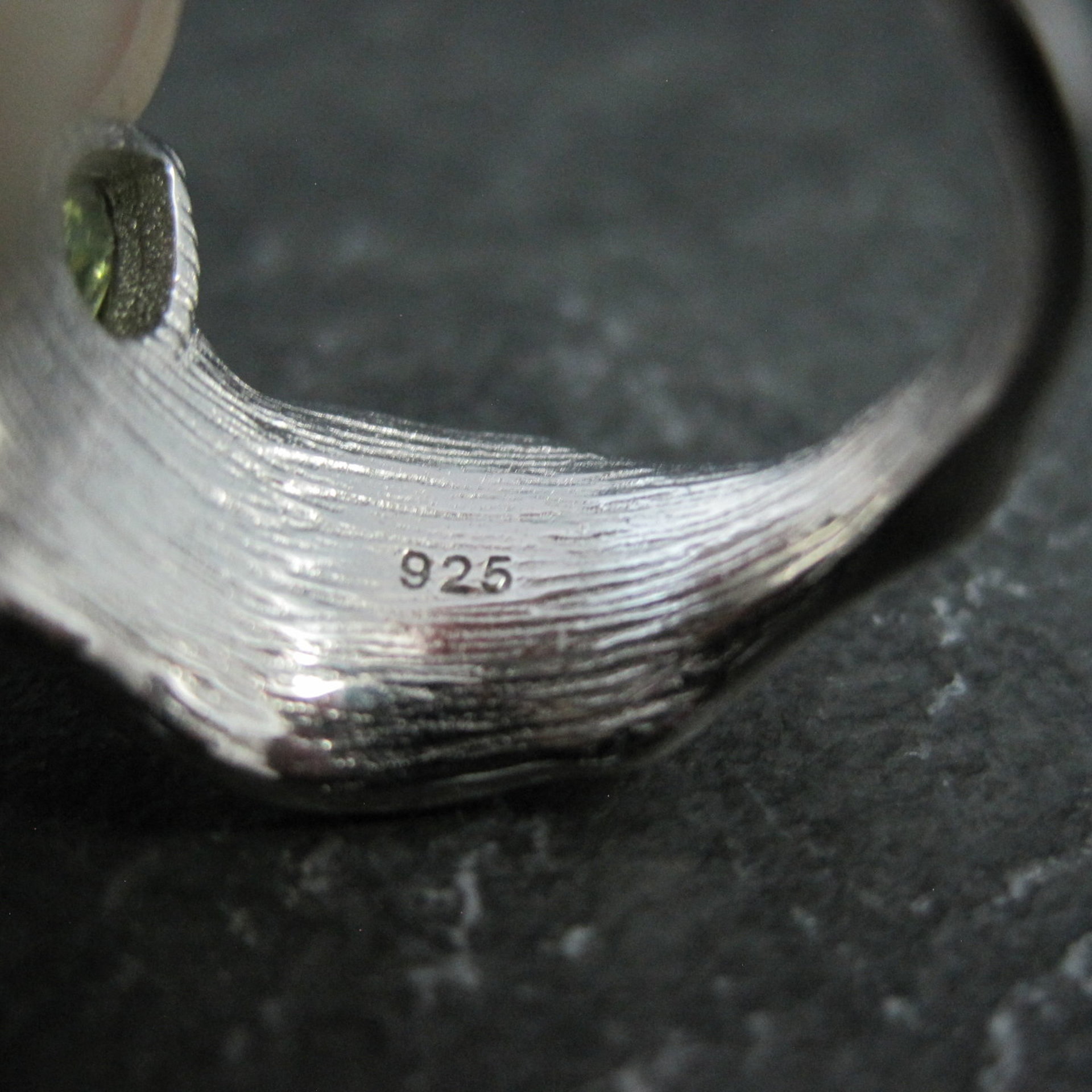 Unique Peridot & Black Spinel Ring Size 7 Sterling Silver & Vermeil