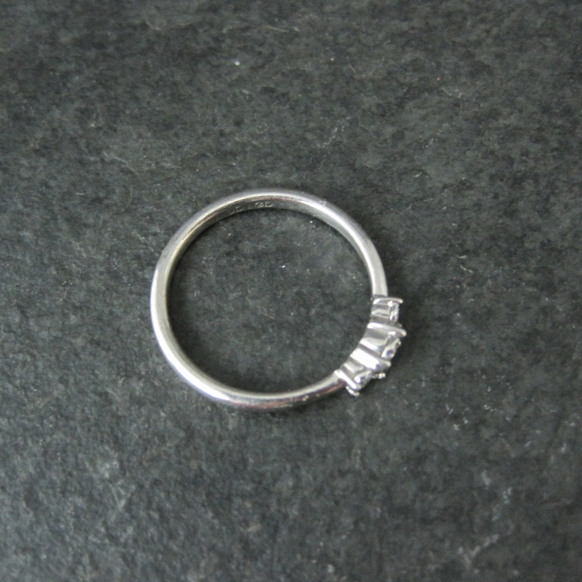 Dainty Sterling Silver 3 Stone Diamond Ring Size 8 