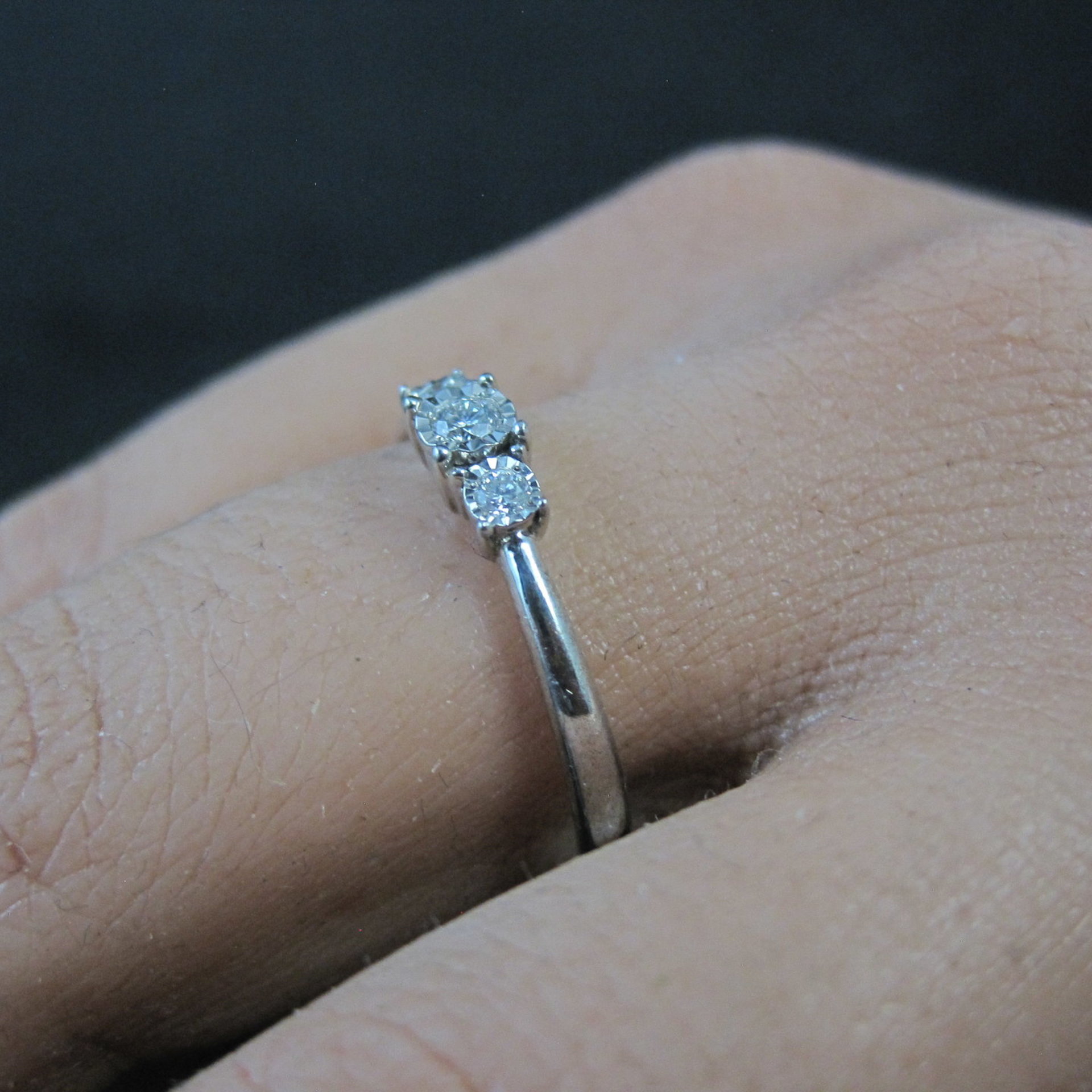Dainty Sterling Silver 3 Stone Diamond Ring Size 8 