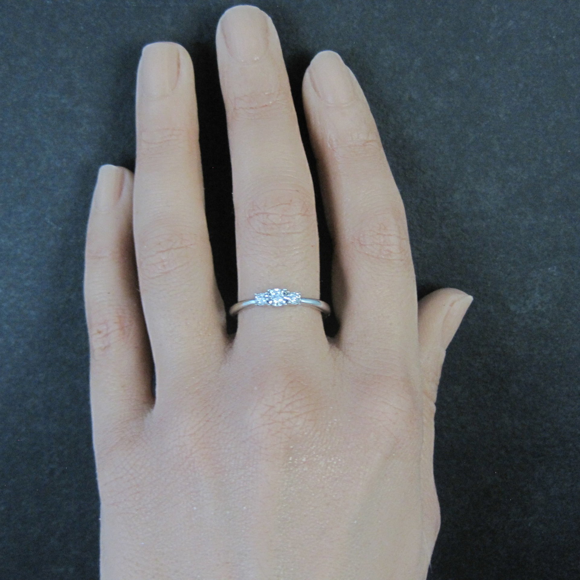 Dainty Sterling Silver 3 Stone Diamond Ring Size 8 