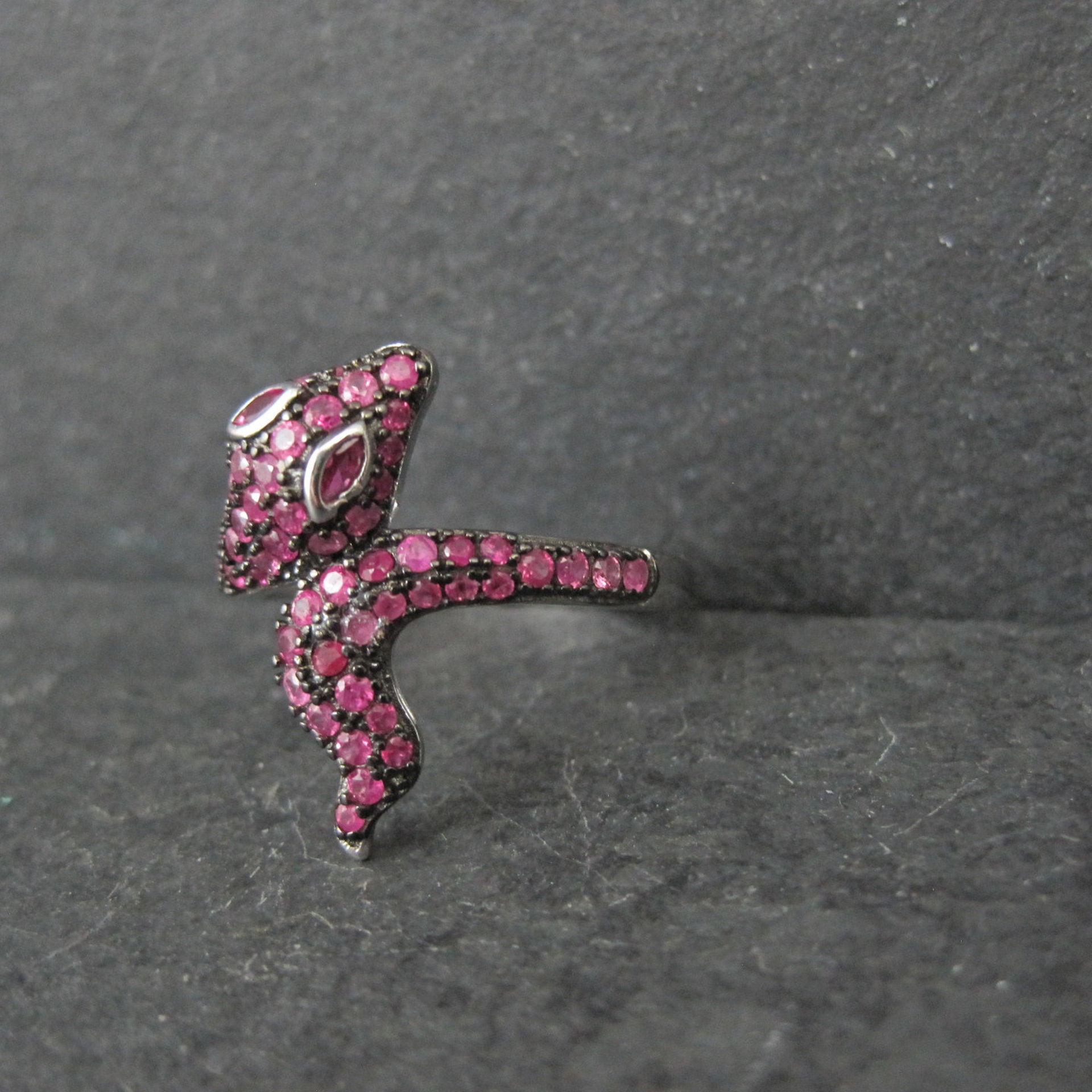 Sterling Silver Snake Ring with Pink Sapphires Size 8