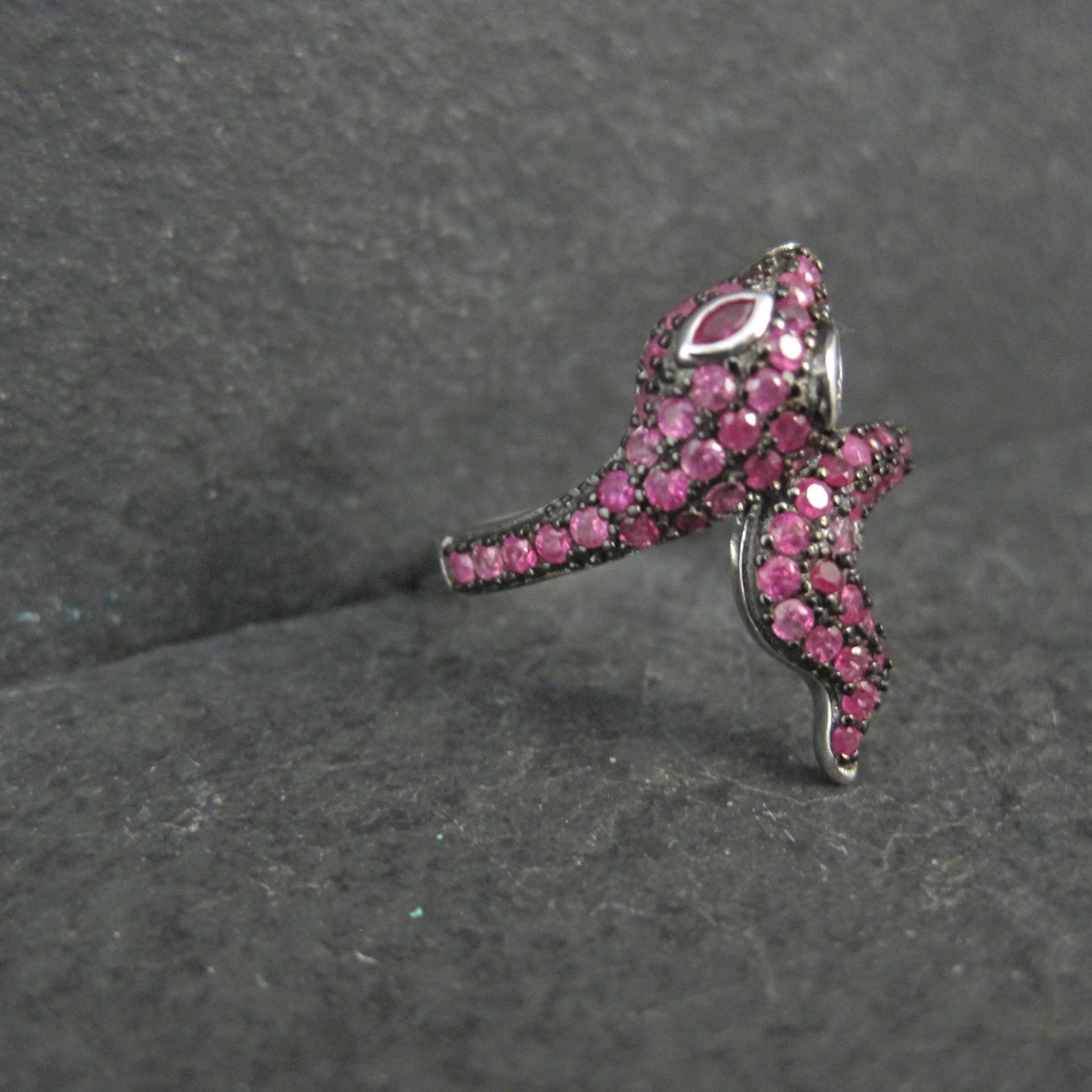 Sterling Silver Snake Ring with Pink Sapphires Size 8