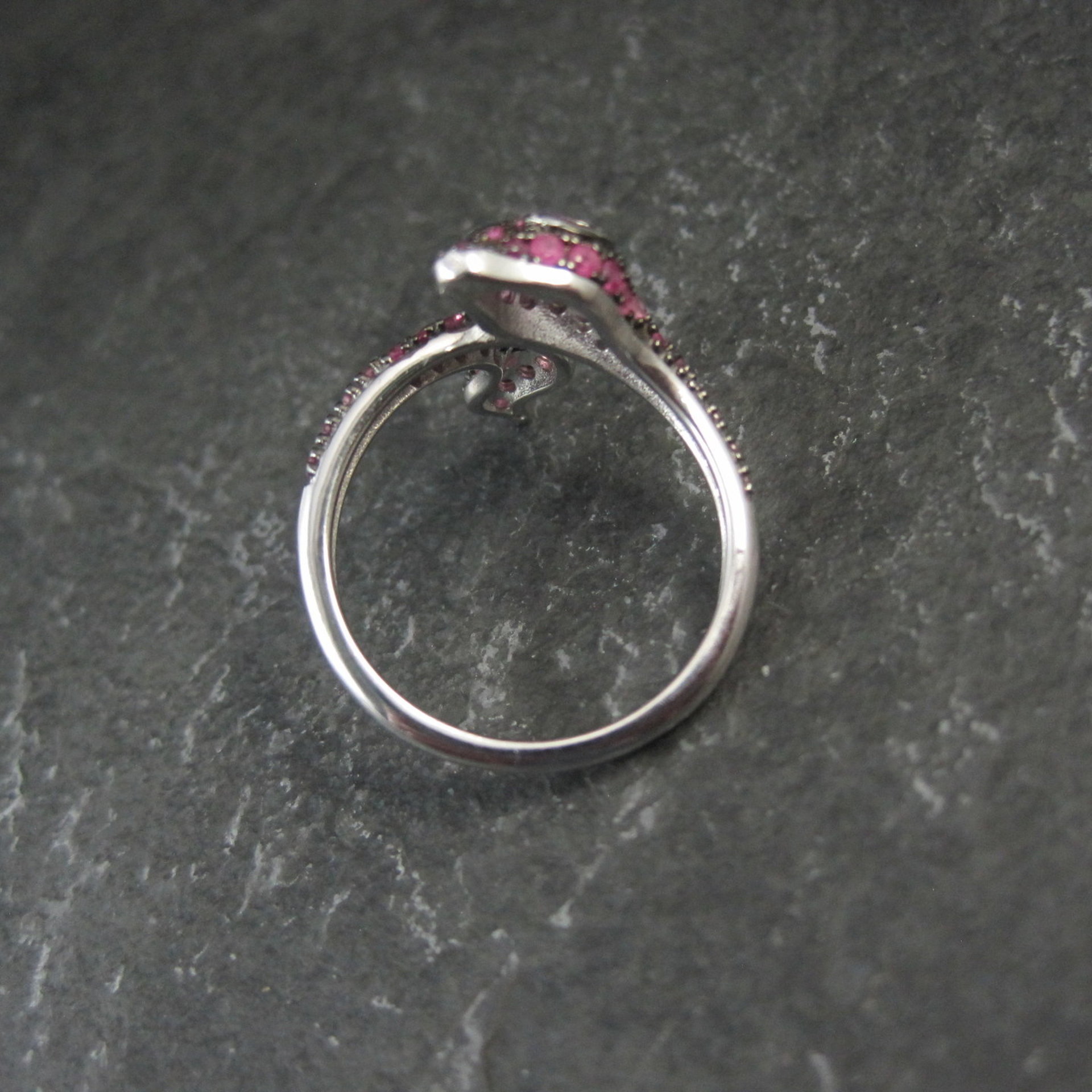 Sterling Silver Snake Ring with Pink Sapphires Size 8