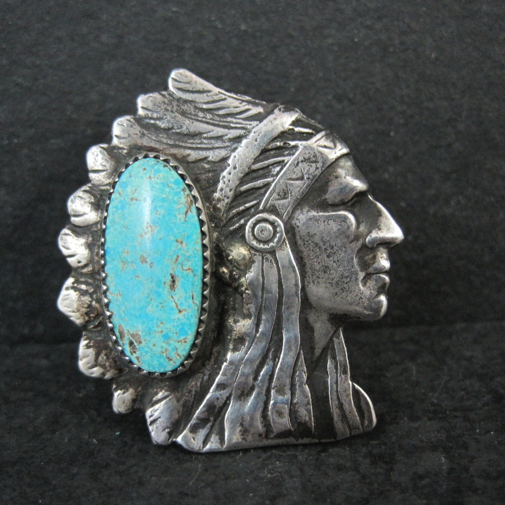 Huge Navajo Turquoise Chieftain Indian Head Ring Size 8